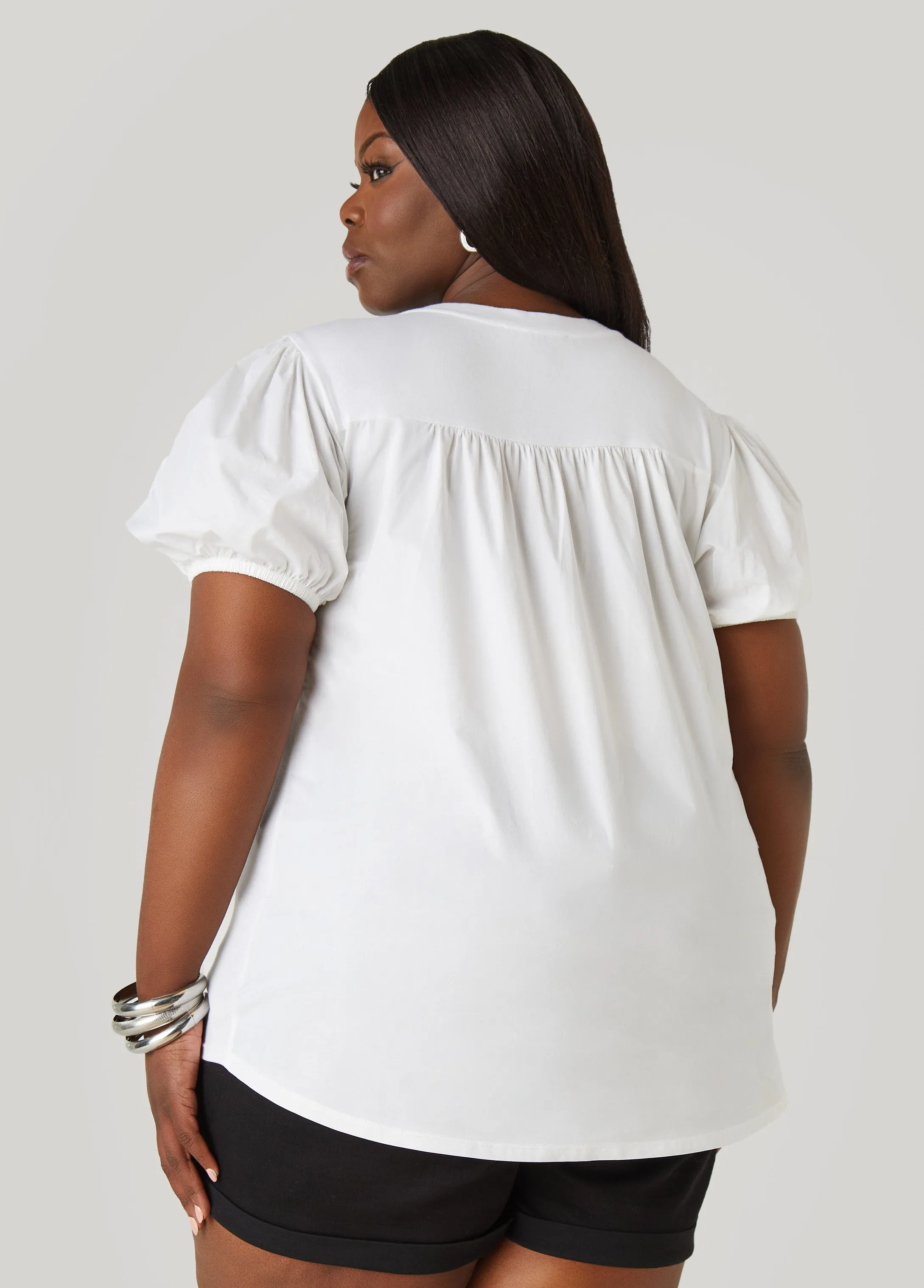Puff Sleeve Paneled V Neck Tee sold by Ashley Stewart product image thumbnail 2