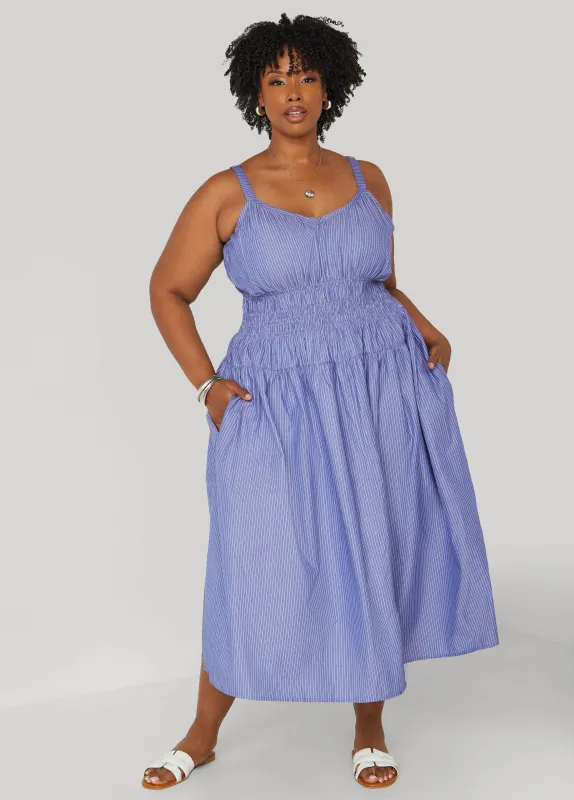 Shirred Striped Midaxi Dress sold by Ashley Stewart
