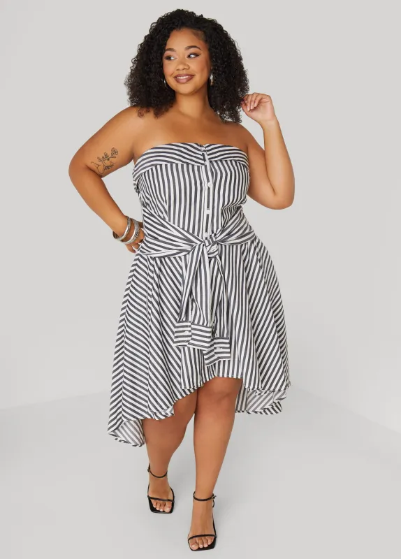 Striped Waist Tied Hi Low Dress sold by Ashley Stewart