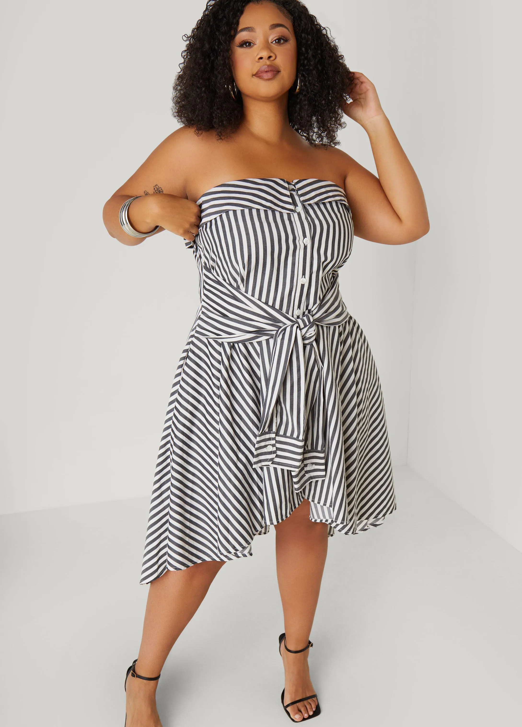 Striped Waist Tied Hi Low Dress sold by Ashley Stewart product image thumbnail 5