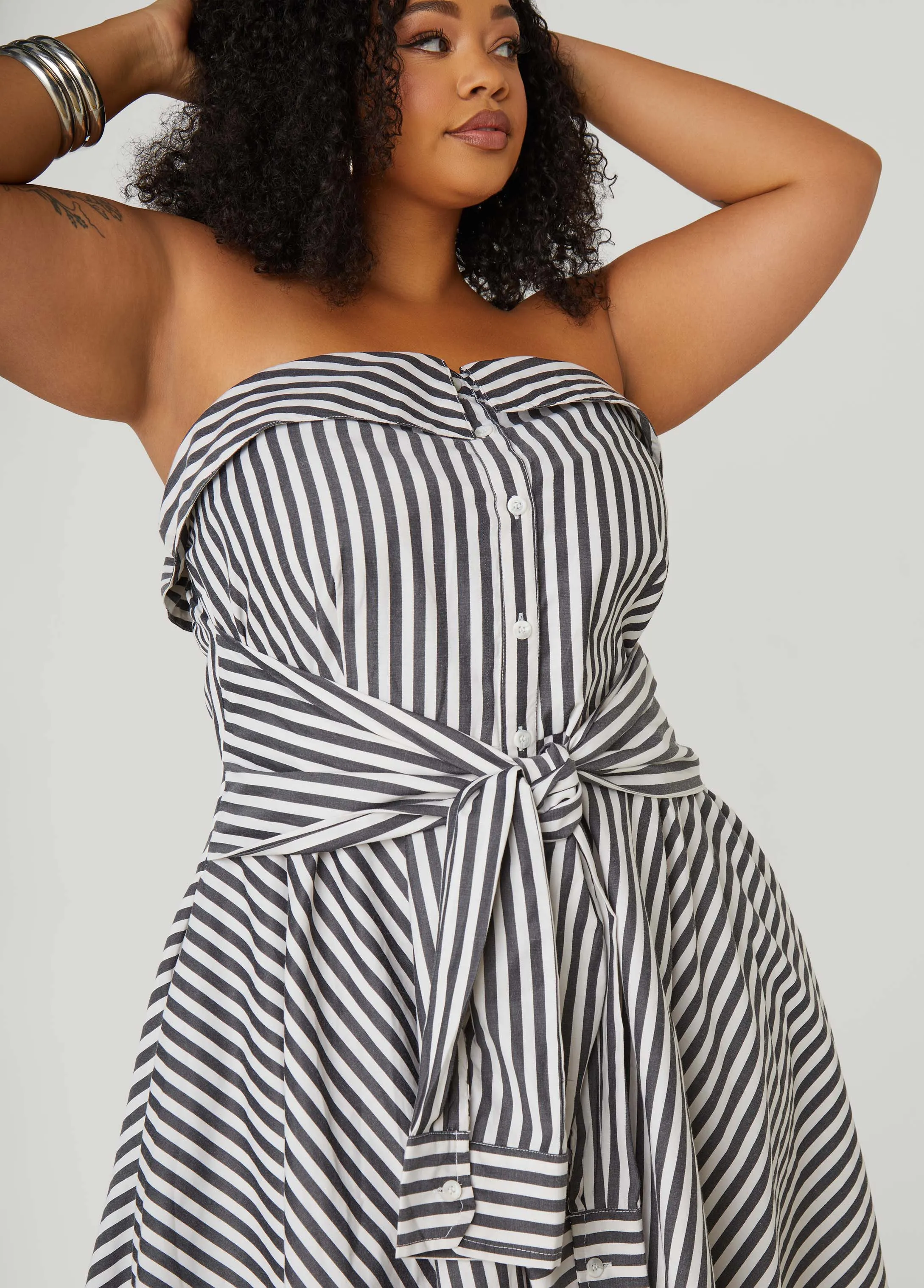 Striped Waist Tied Hi Low Dress sold by Ashley Stewart product image thumbnail 4