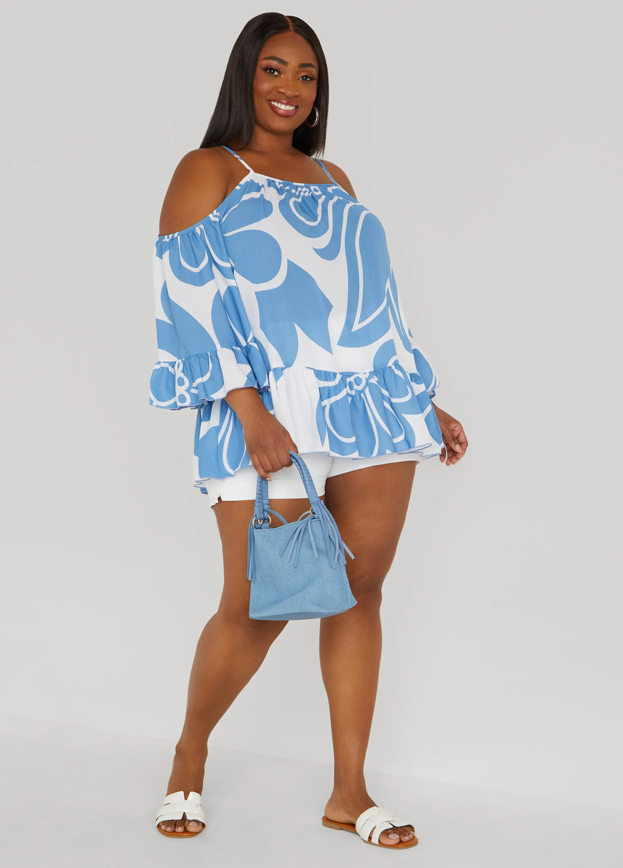 Cold Shoulder Floral Print Blouse sold by Ashley Stewart product image thumbnail 3