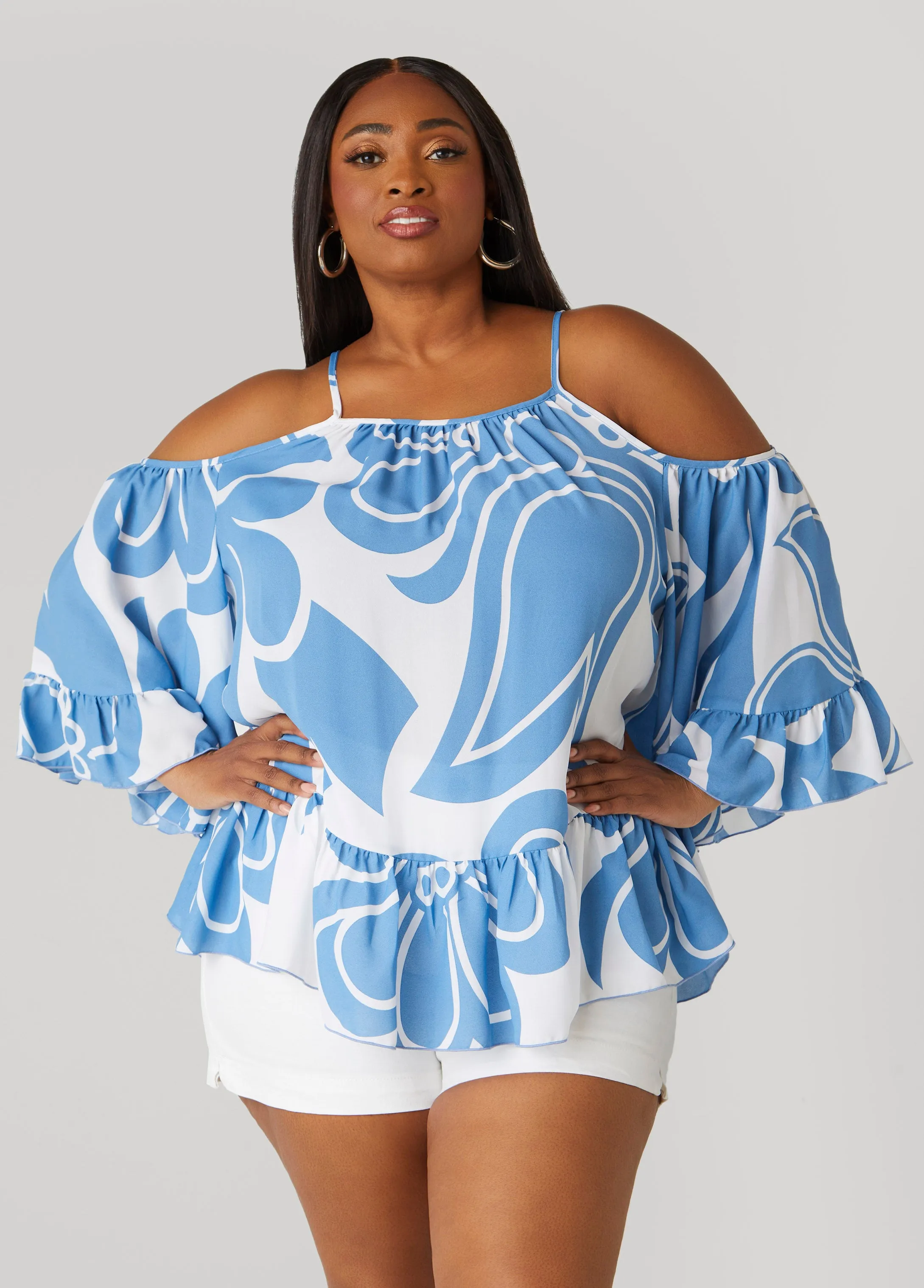 Cold Shoulder Floral Print Blouse sold by Ashley Stewart