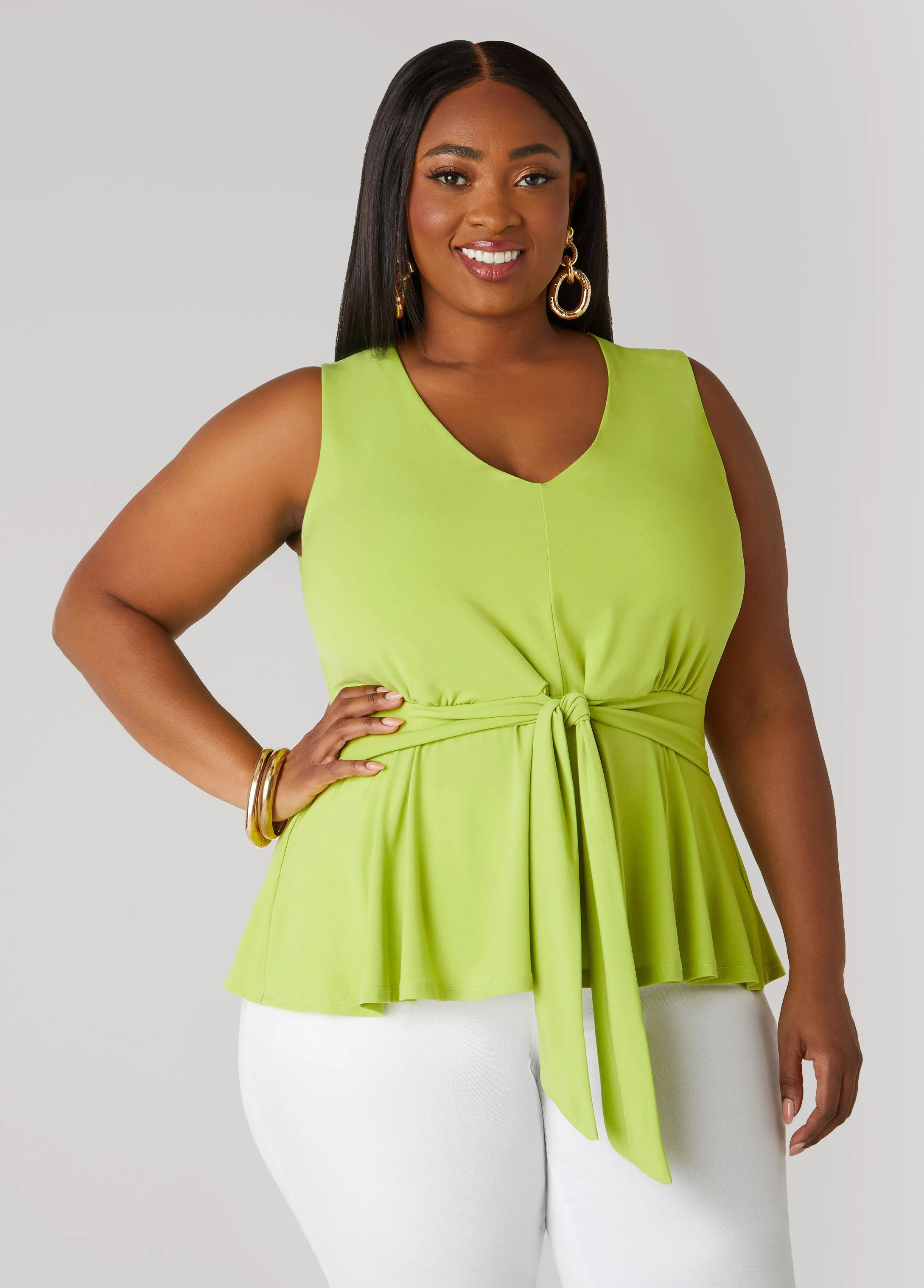 Tie Front Peplum Top sold by Ashley Stewart