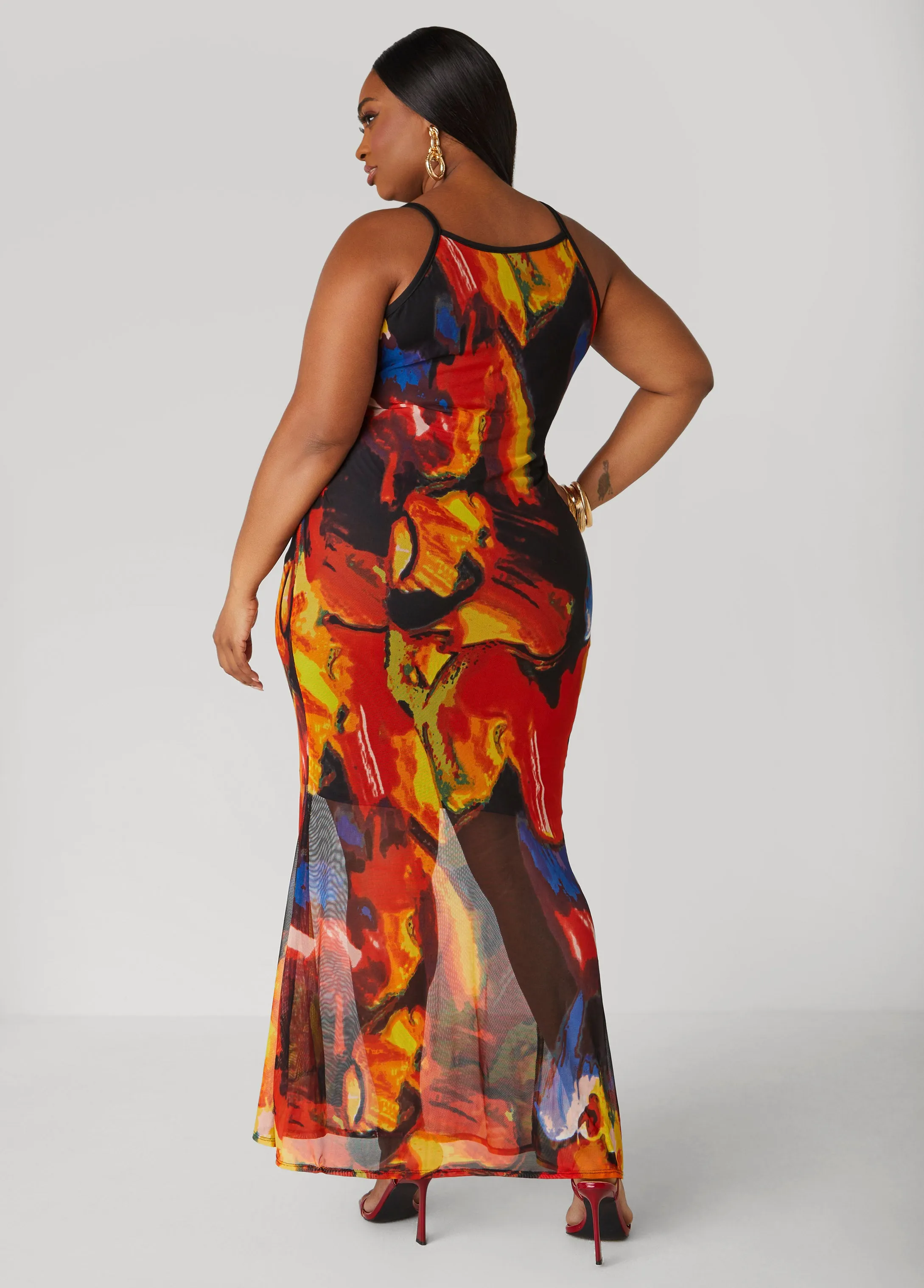 Watercolor Print Mesh Maxi Dress sold by Ashley Stewart product image thumbnail 2