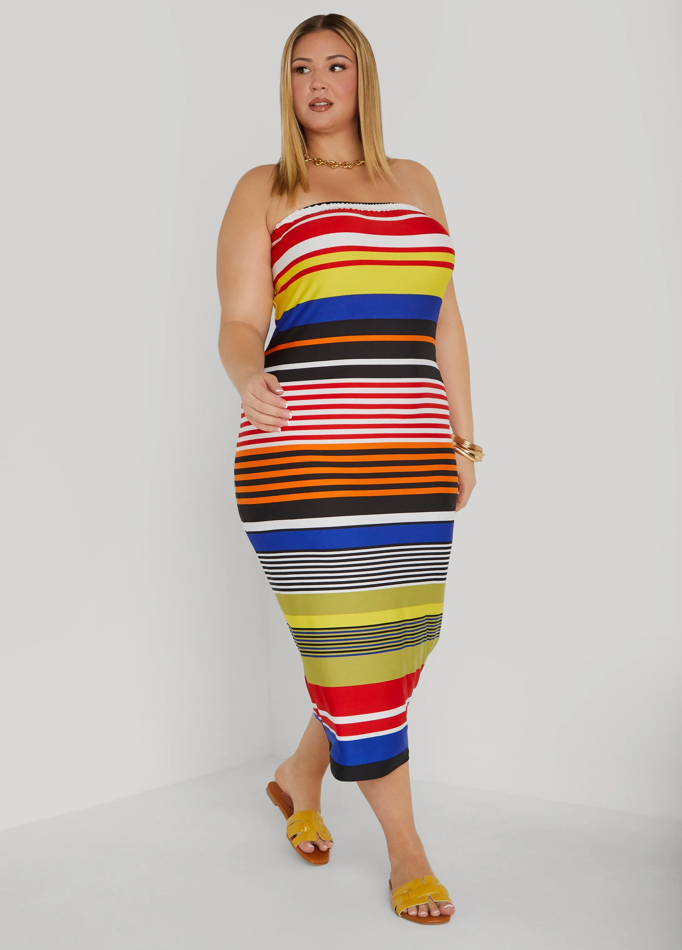 Striped Strapless Bodycon Dress sold by Ashley Stewart