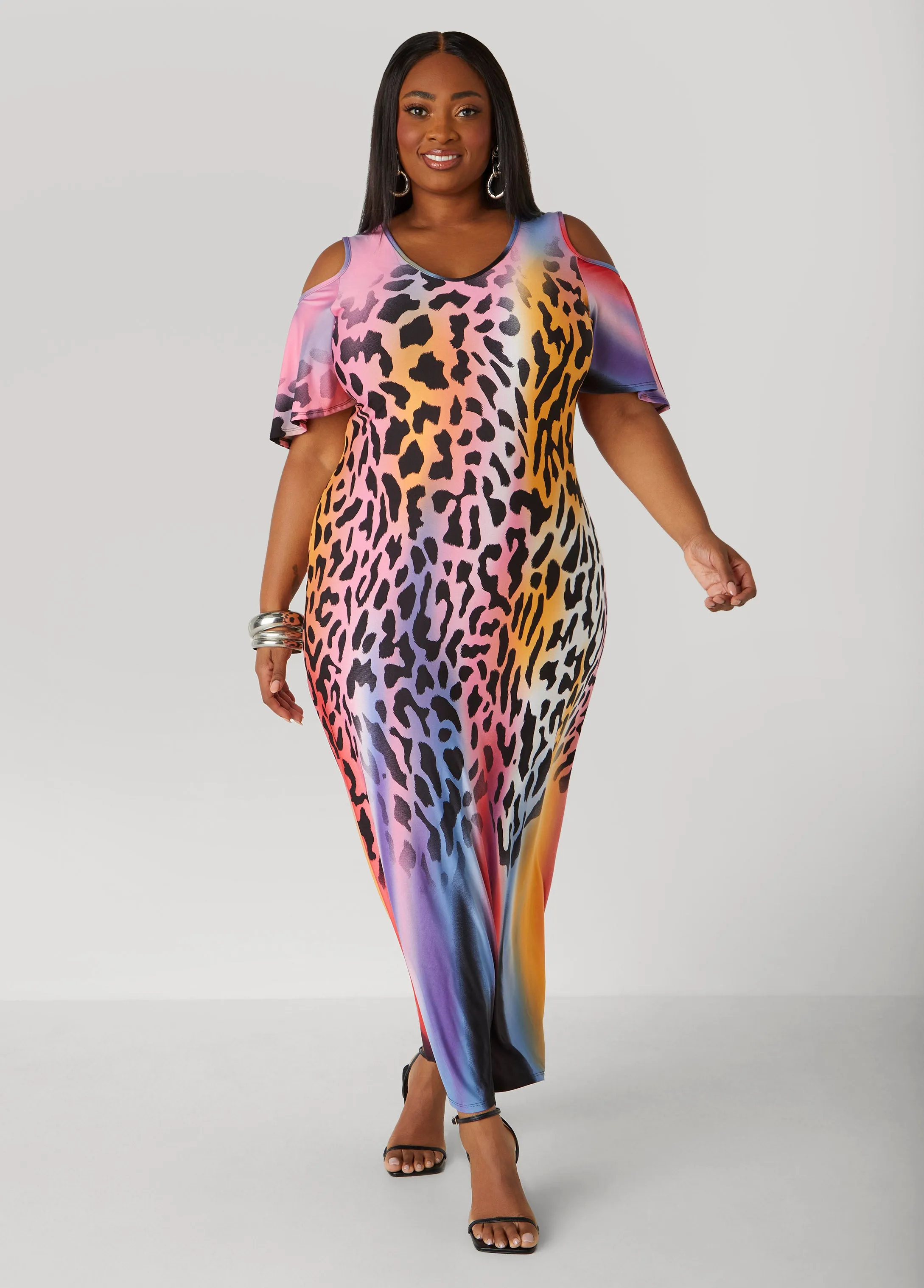 Cold Shoulder Leopard Maxi Dress sold by Ashley Stewart
