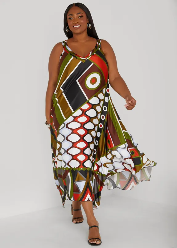 Abstract Print Satin Midi Dress sold by Ashley Stewart