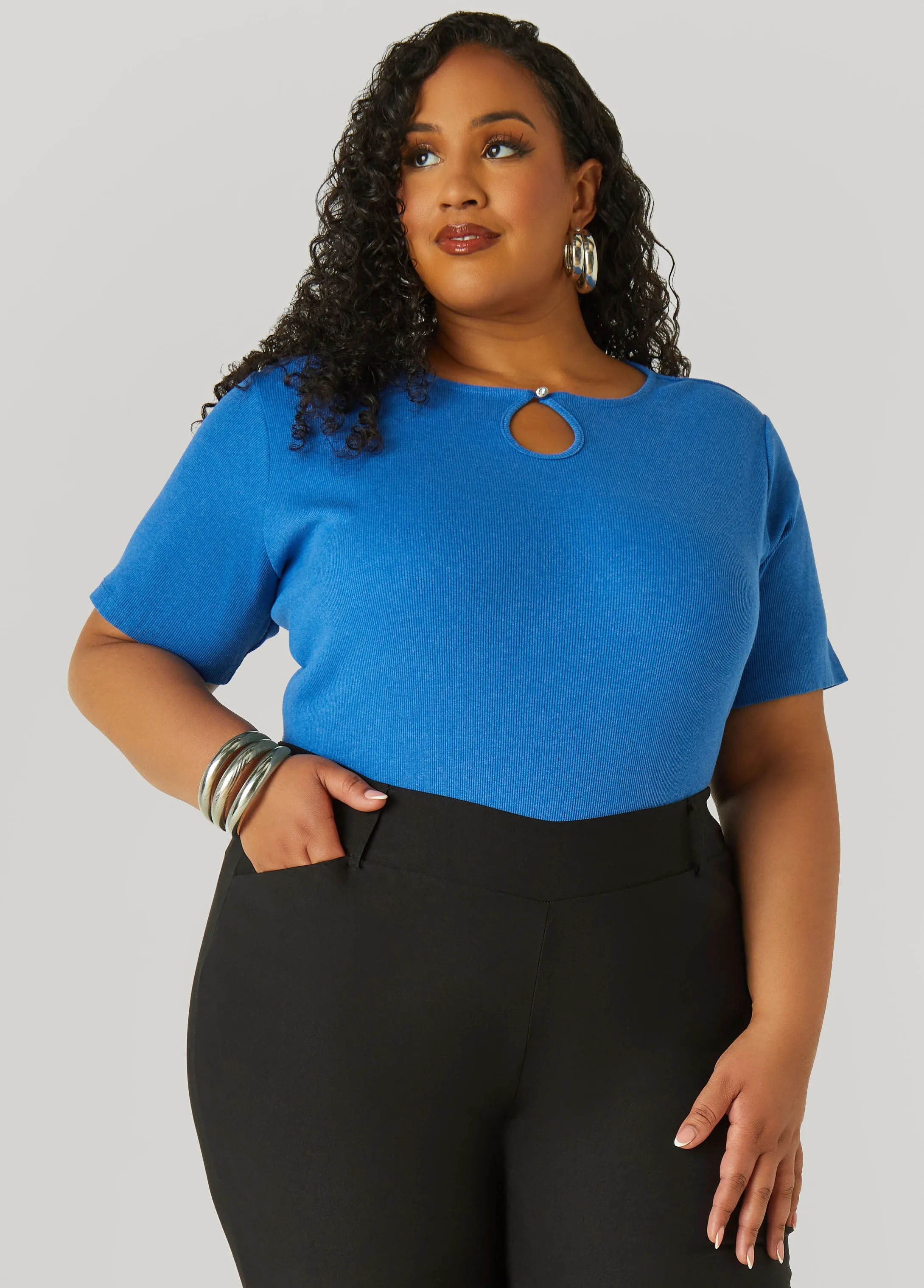 Crystal Keyhole Ribbed Top sold by Ashley Stewart