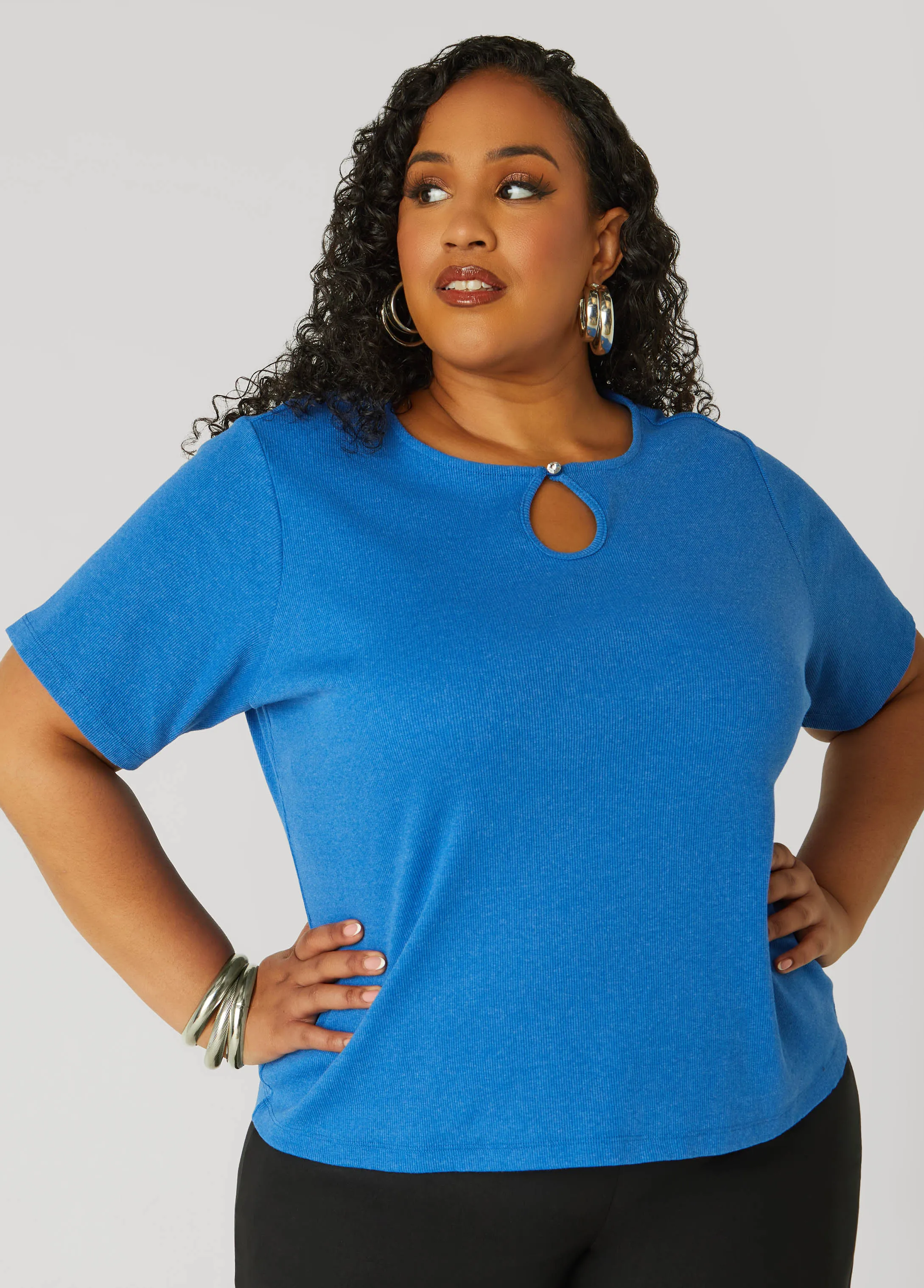Crystal Keyhole Ribbed Top sold by Ashley Stewart product image thumbnail 5