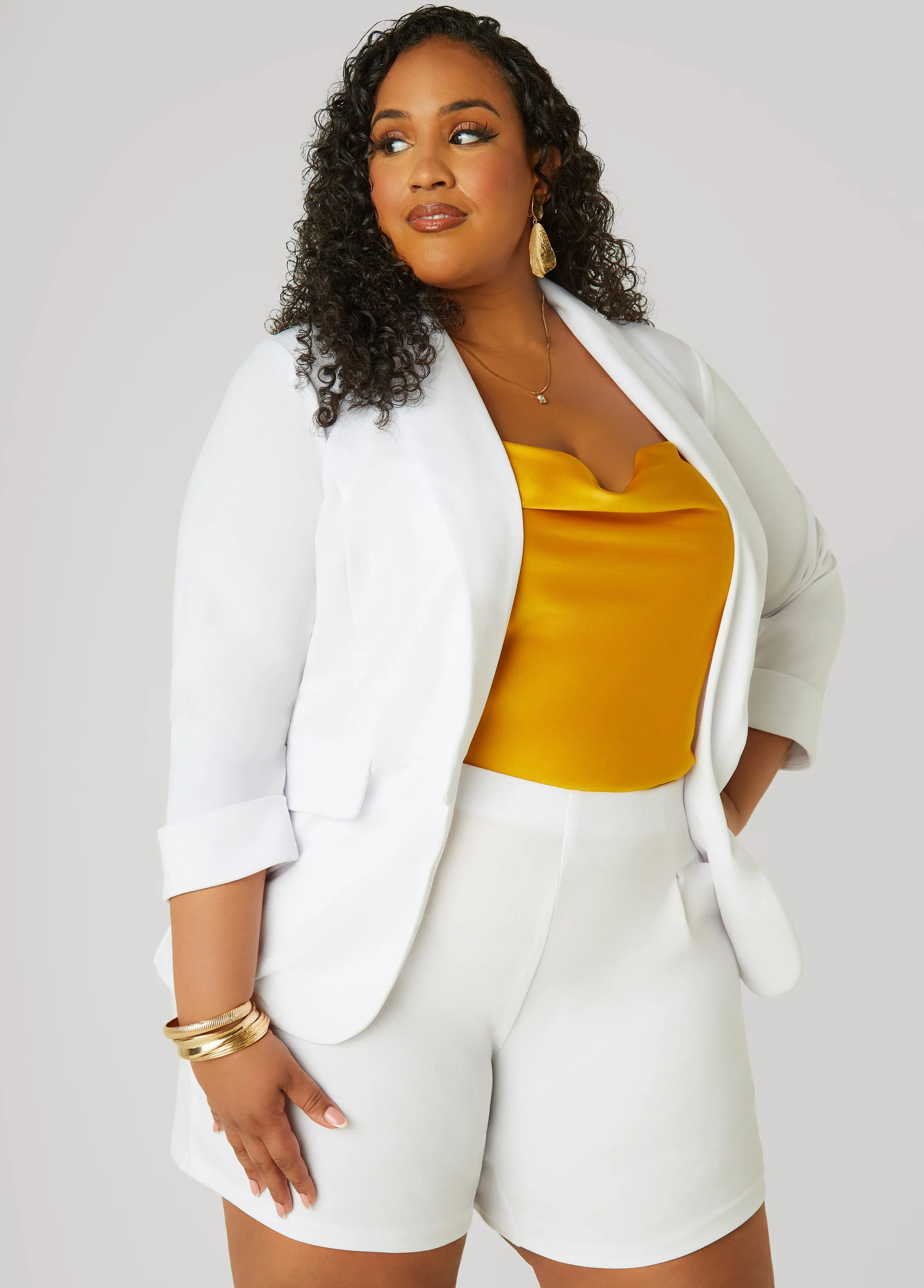 Cuffed Open Front Blazer sold by Ashley Stewart product image thumbnail 3