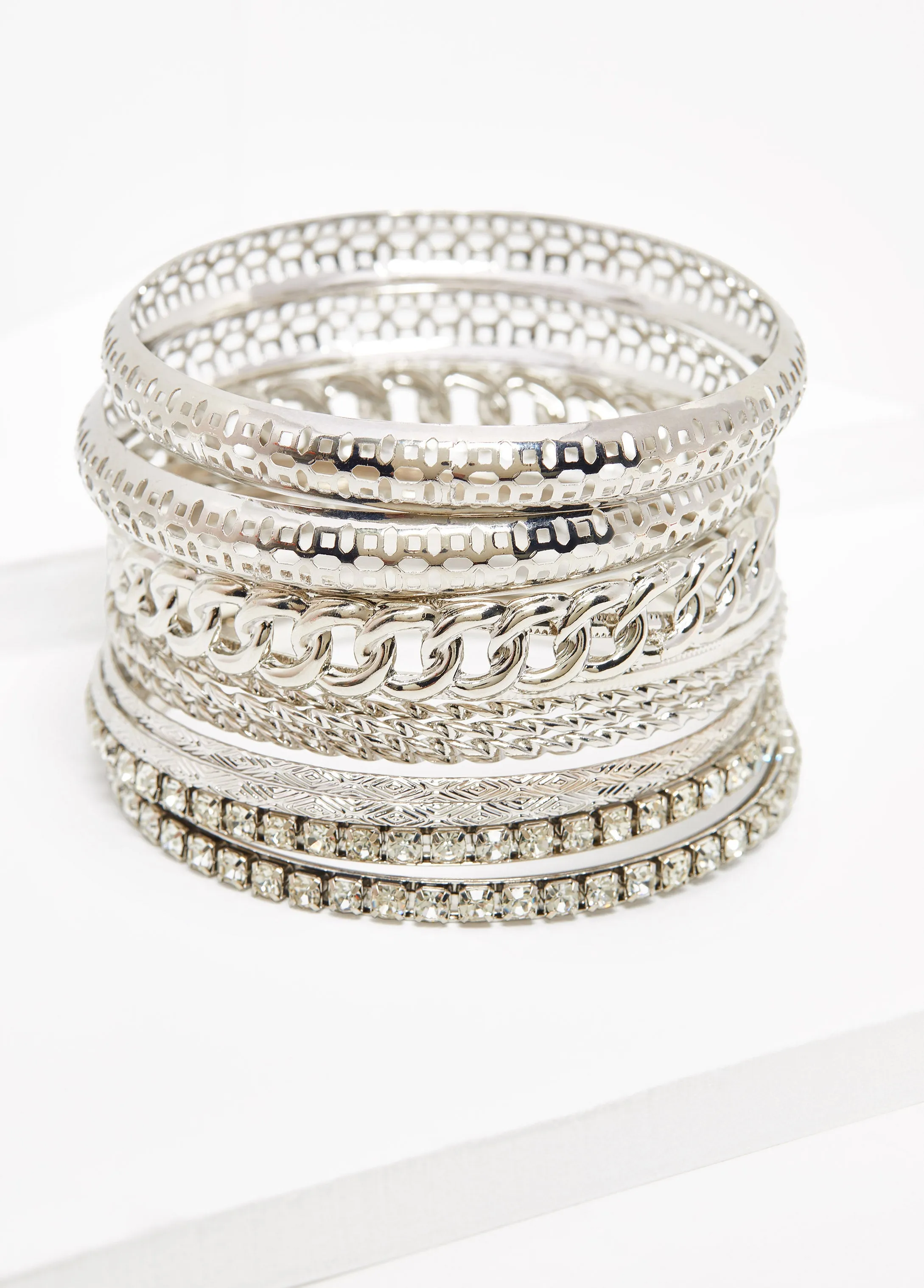 Textured Silver Tone Bangle Set sold by Ashley Stewart product image thumbnail 2
