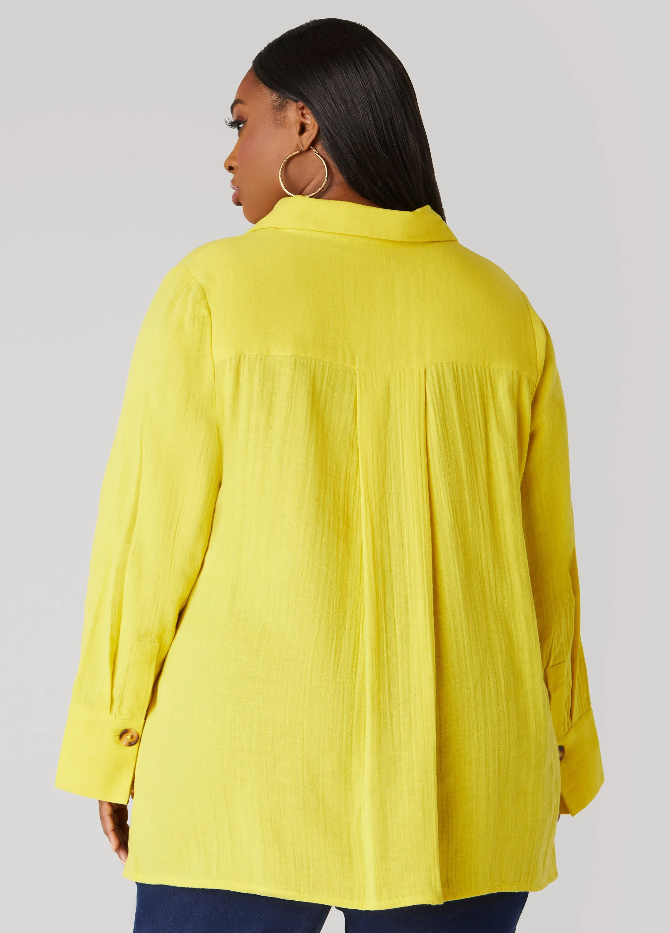 Button Detailed Cotton Gauze Shirt sold by Ashley Stewart product image thumbnail 2