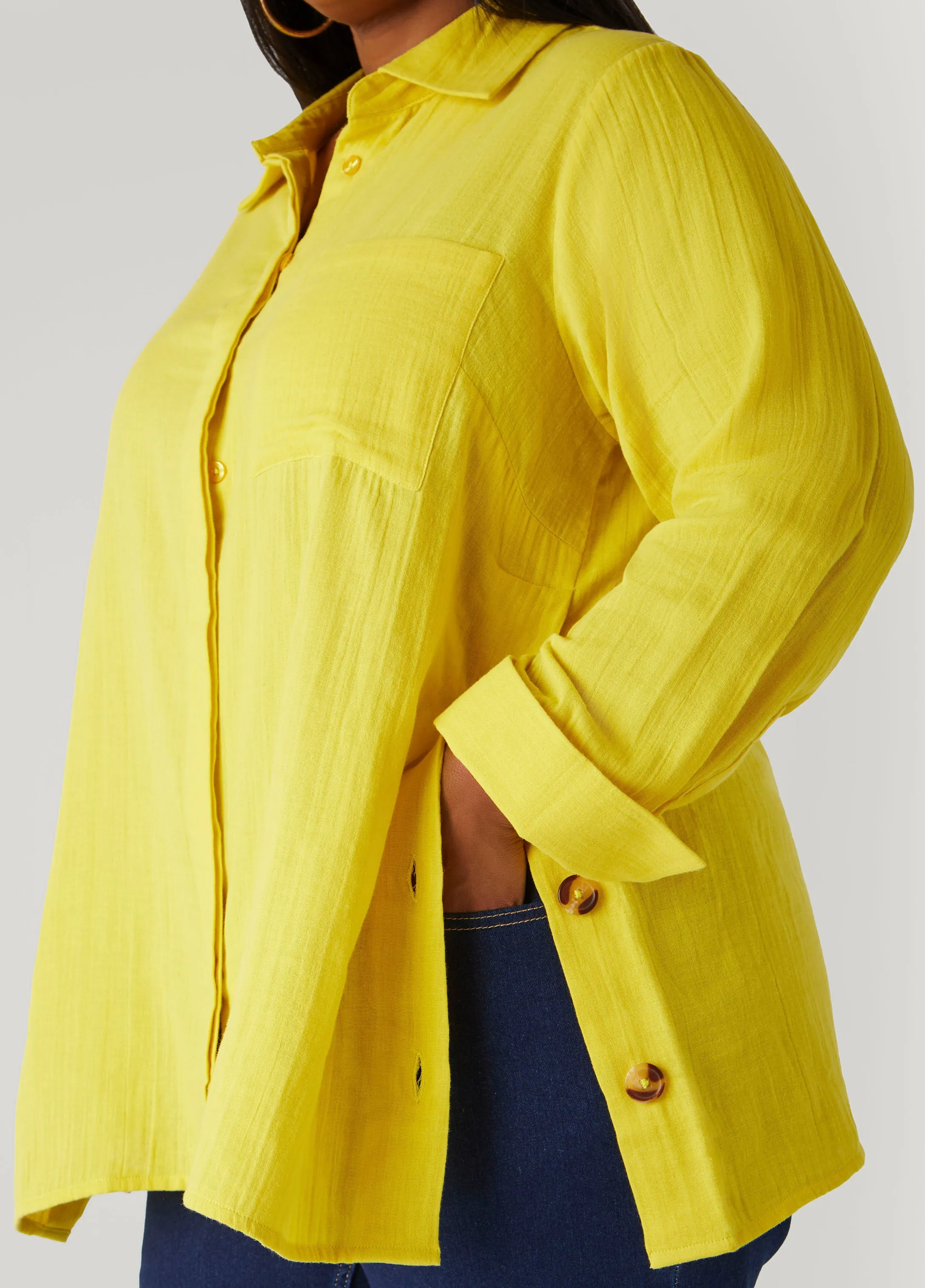 Button Detailed Cotton Gauze Shirt sold by Ashley Stewart product image thumbnail 4