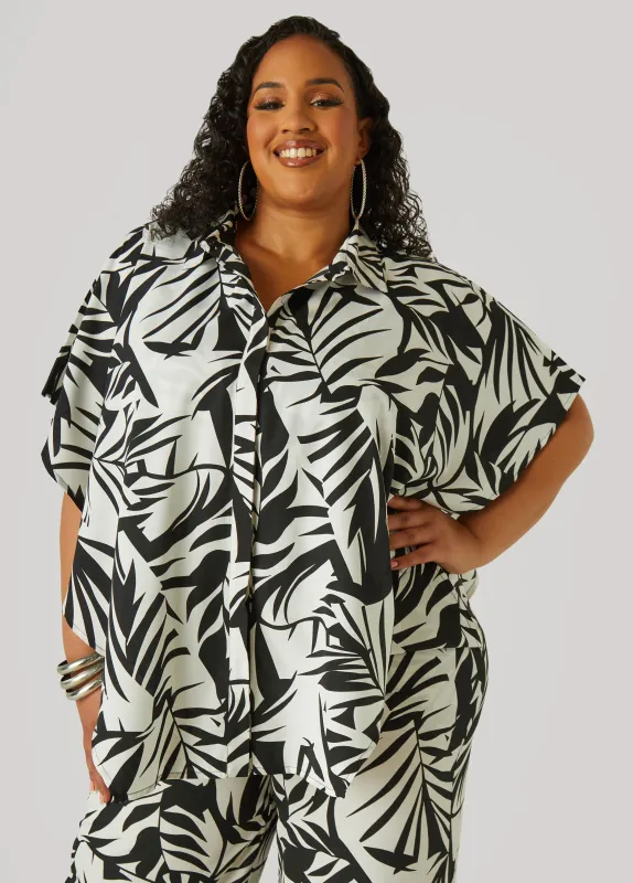 Layered Leaf Print Shirt sold by Ashley Stewart