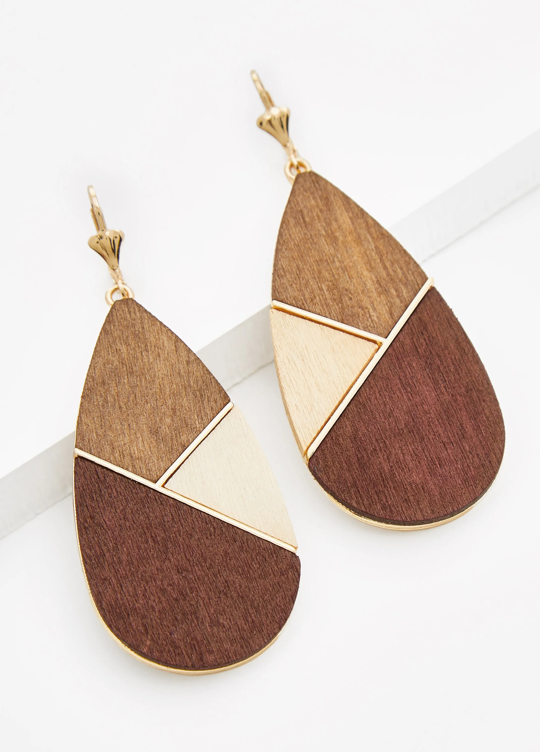 Teardrop Colorblock Wood Earrings sold by Ashley Stewart product image thumbnail 2