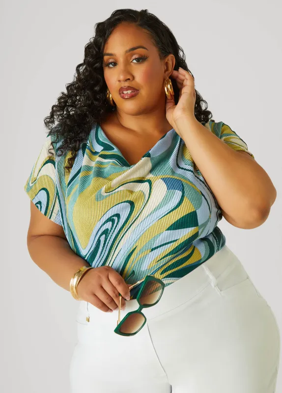 Plisse Swirl Print Top sold by Ashley Stewart
