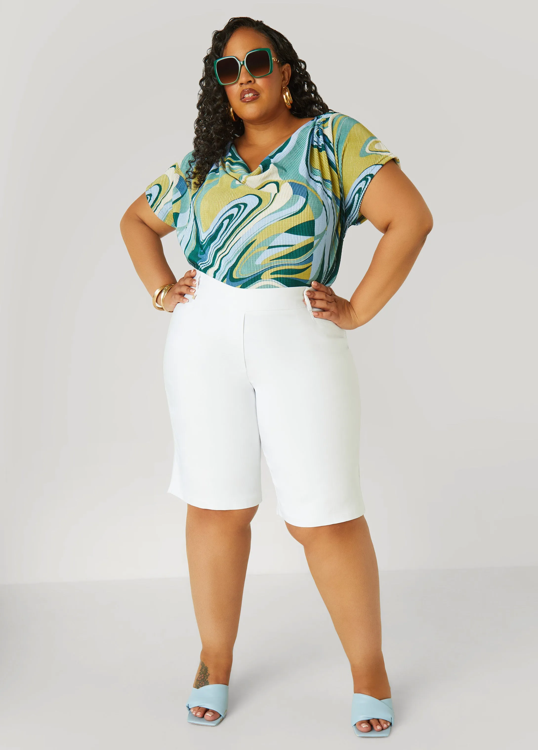Plisse Swirl Print Top sold by Ashley Stewart product image thumbnail 3