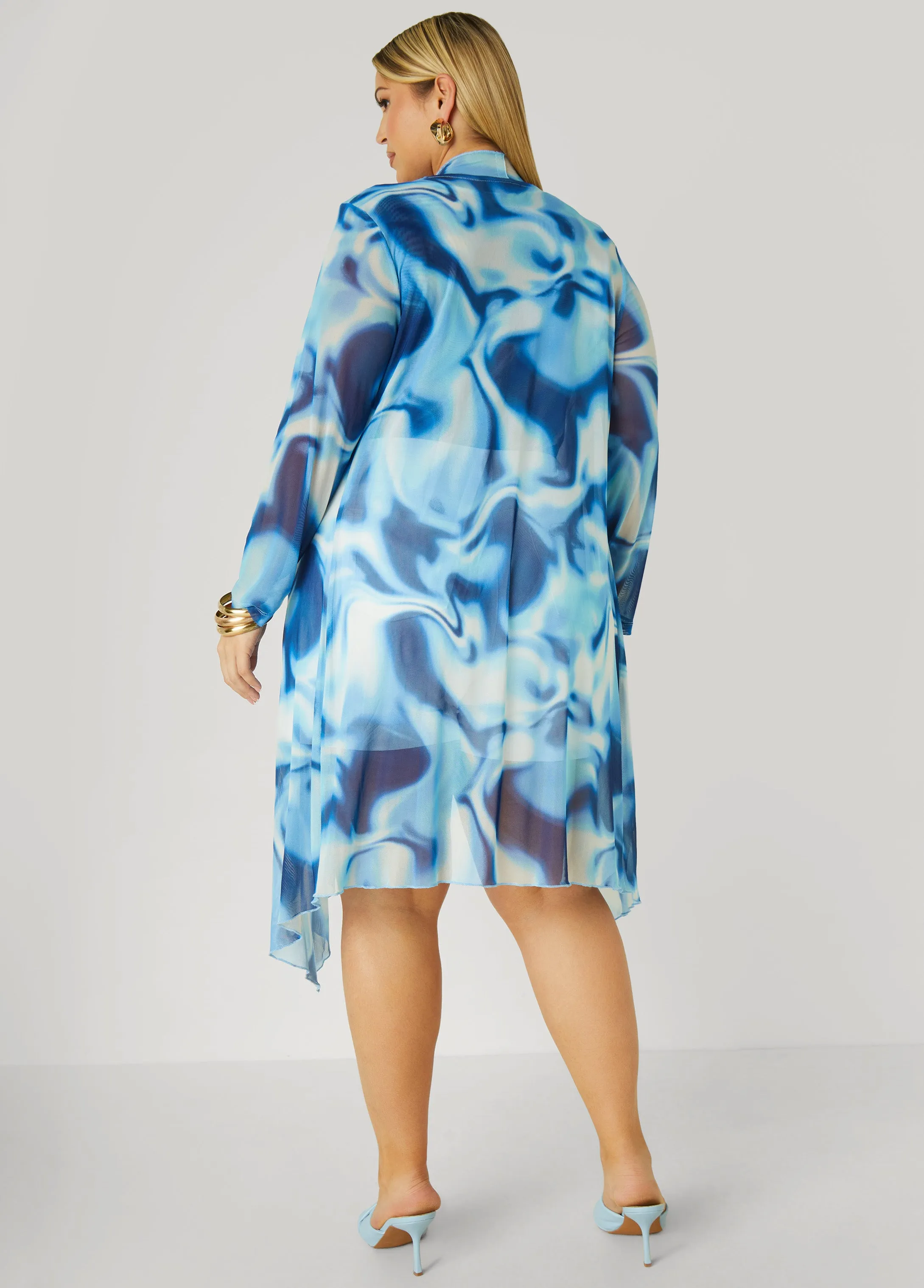 Open Front Watercolor Mesh Duster sold by Ashley Stewart product image thumbnail 2