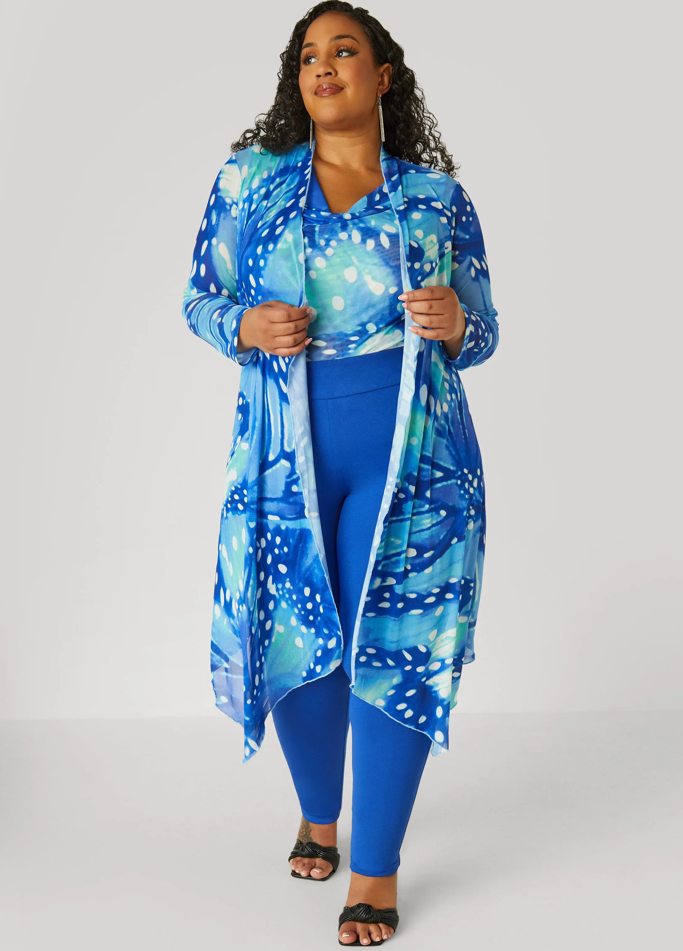 Open Front Abstract Mesh Duster sold by Ashley Stewart