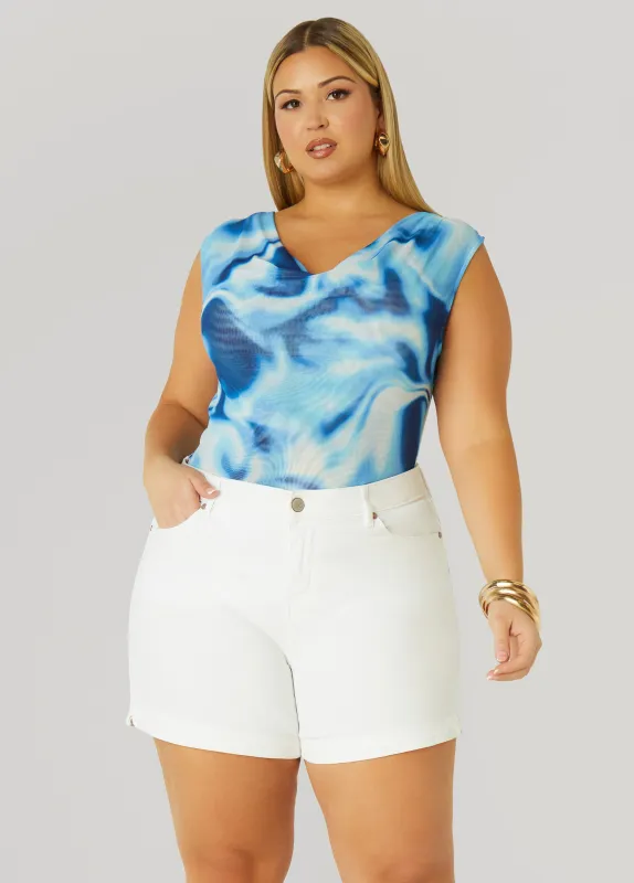 Cowl Neck Watercolor Mesh Top sold by Ashley Stewart