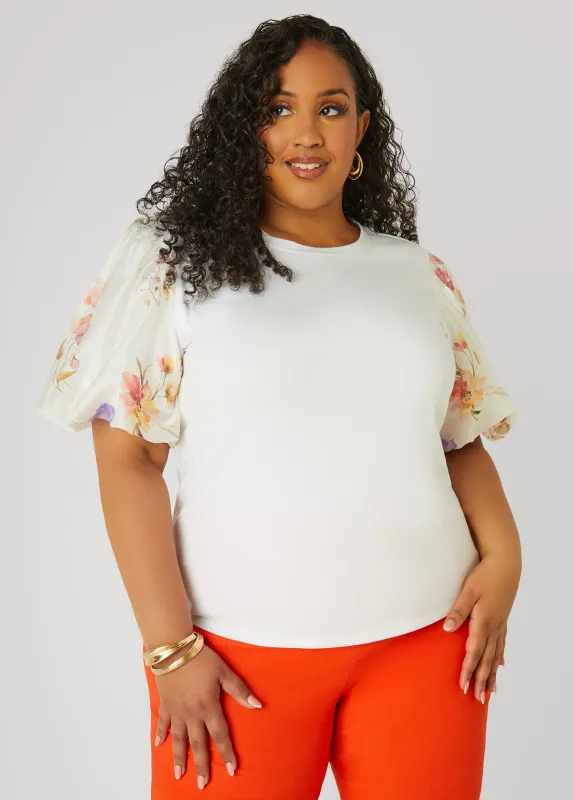 Floral Print Paneled Jersey Top sold by Ashley Stewart