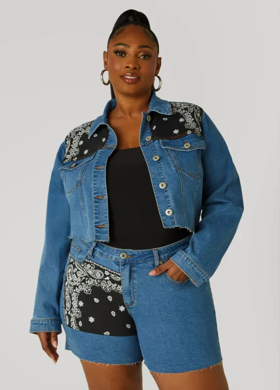 Bandana Print Cropped Denim Jacket sold by Ashley Stewart