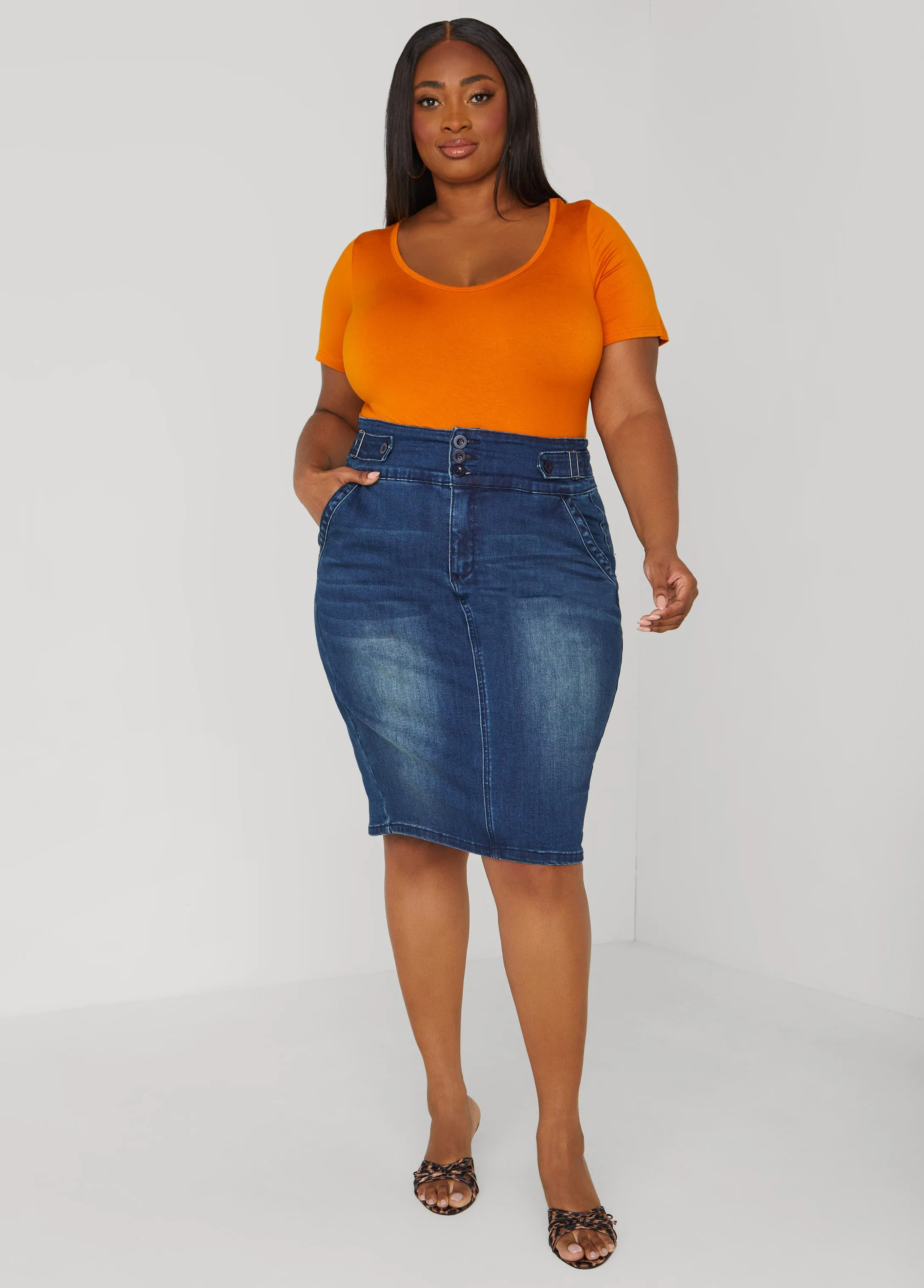 Denim Pencil Skirt sold by Ashley Stewart product image thumbnail 4