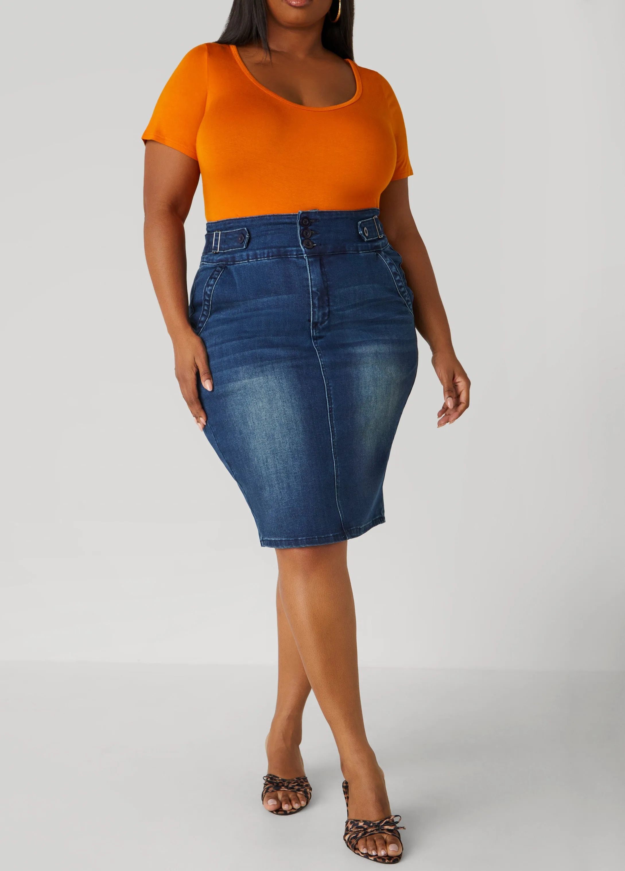 Denim Pencil Skirt sold by Ashley Stewart