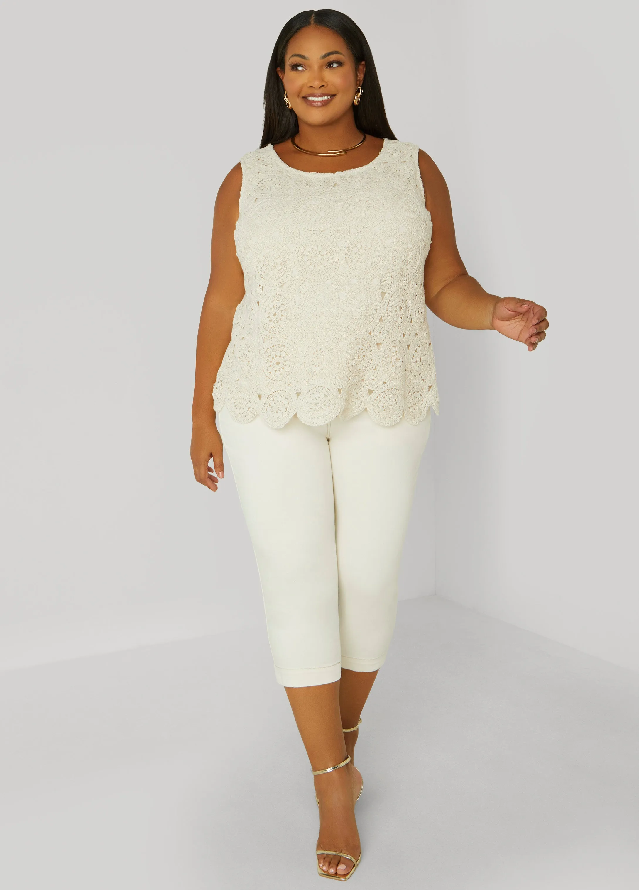 Crochet Paneled Jersey Tank sold by Ashley Stewart product image thumbnail 4
