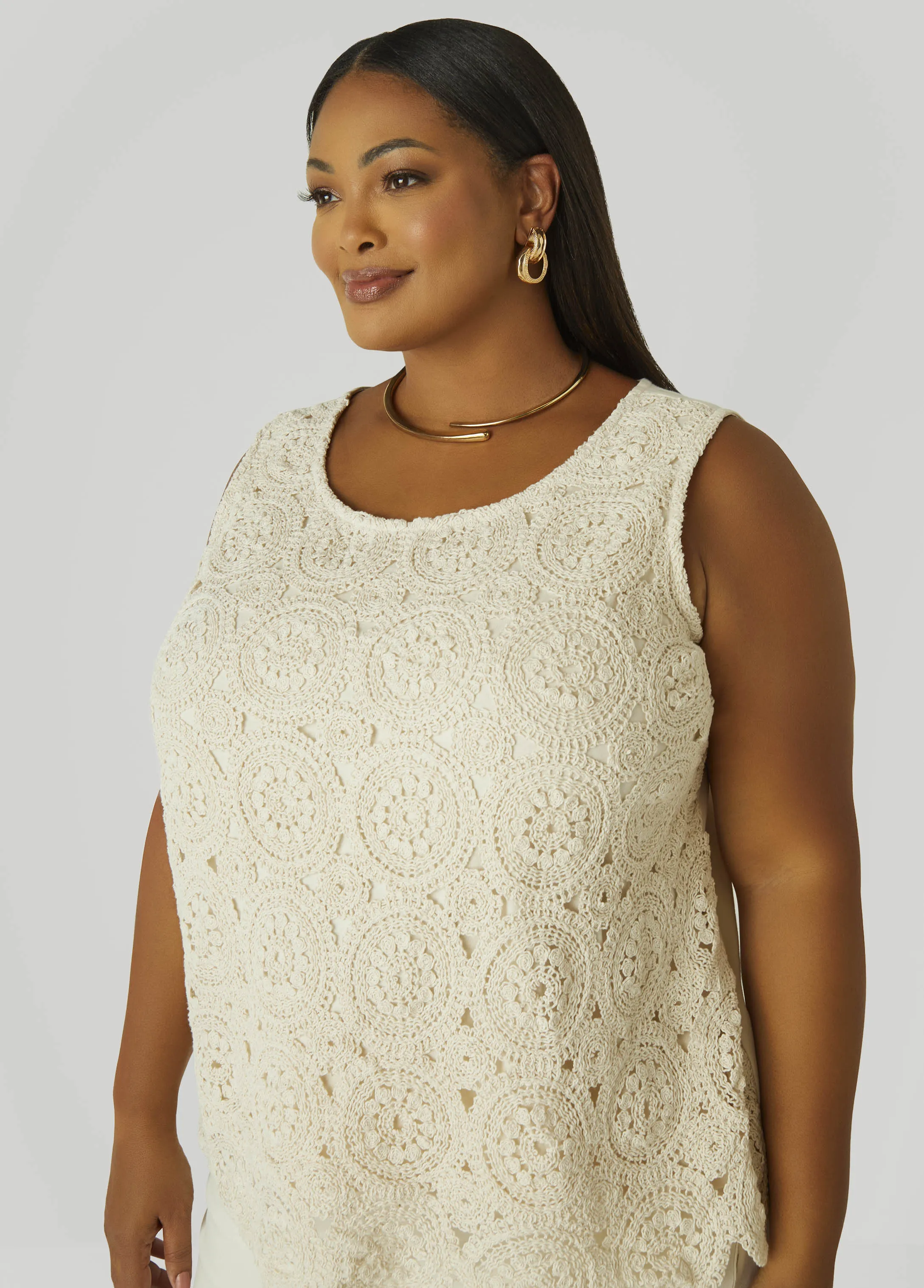 Crochet Paneled Jersey Tank sold by Ashley Stewart product image thumbnail 5