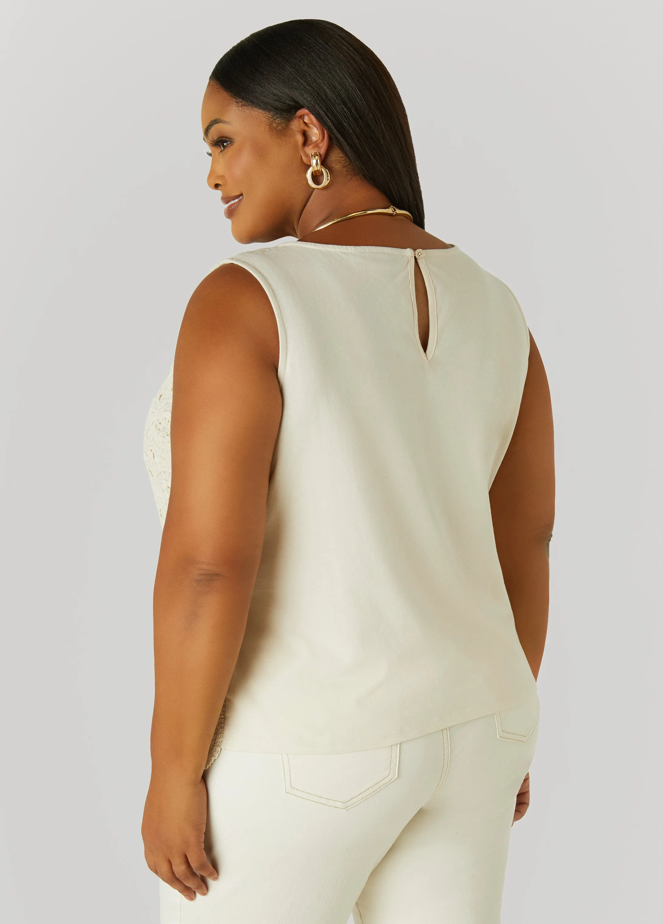 Crochet Paneled Jersey Tank sold by Ashley Stewart product image thumbnail 2
