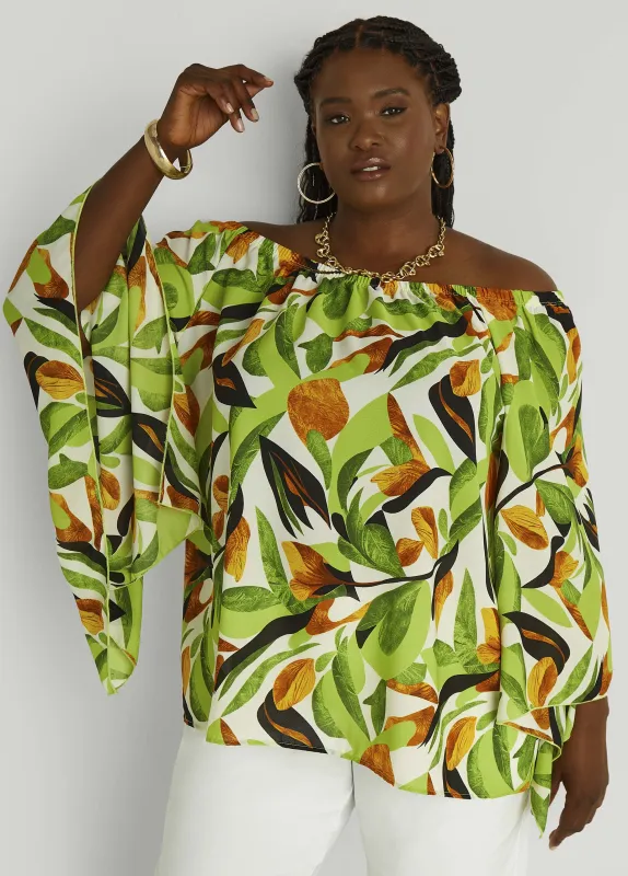 Off The Shoulder Leaf Print Blouse sold by Ashley Stewart