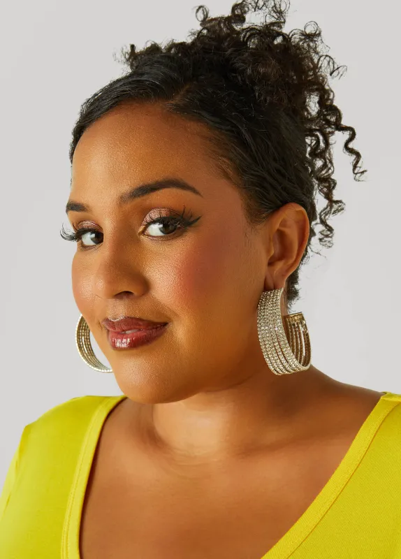 Stacked Pave Crystal Hoop Earrings sold by Ashley Stewart