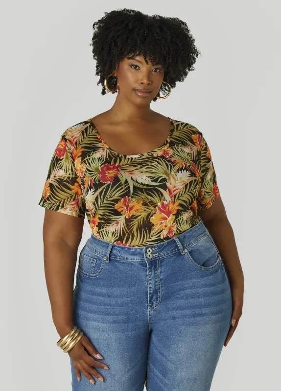 Floral Mesh Tee sold by Ashley Stewart