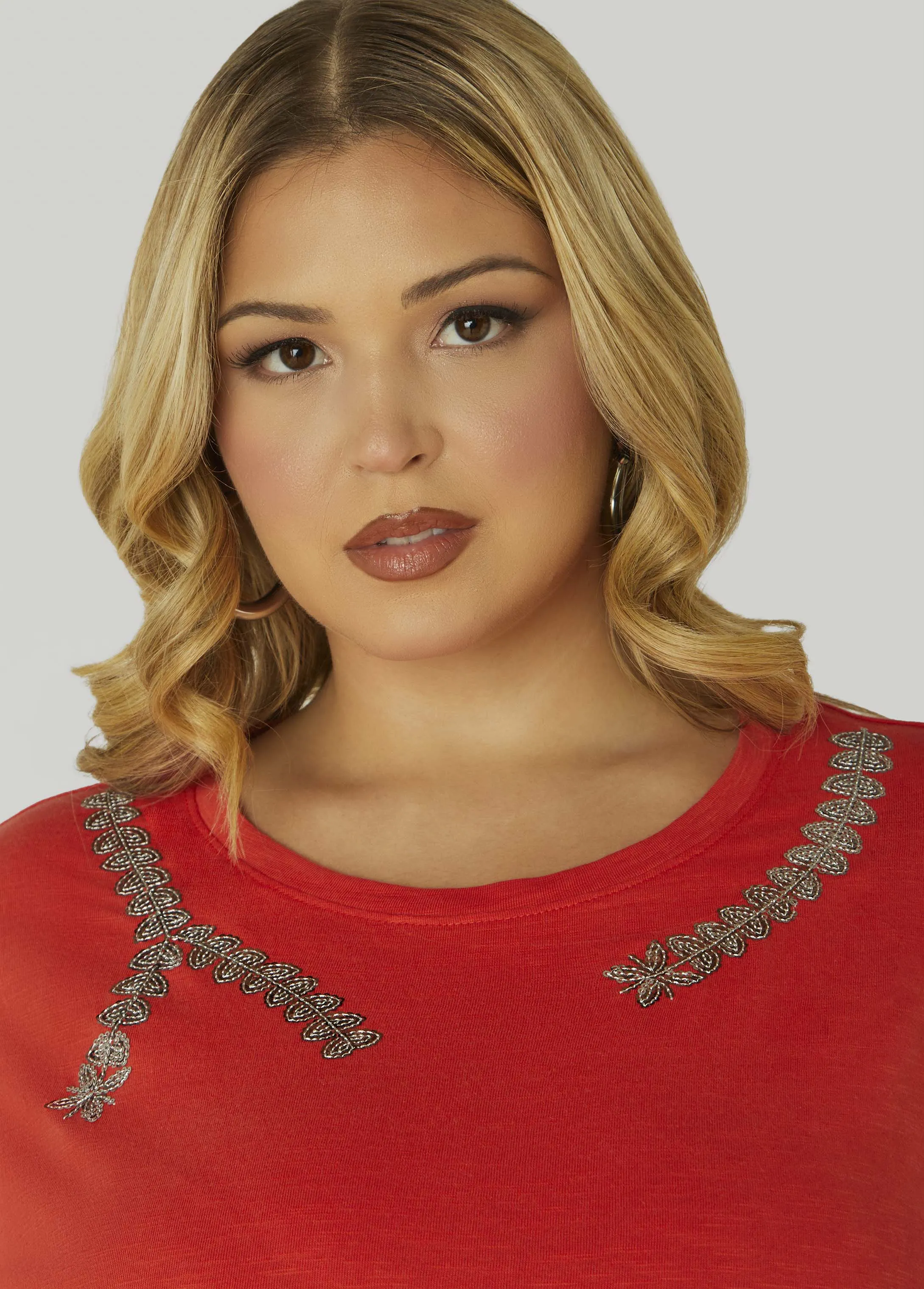 Sequin Leaf Applique Tee sold by Ashley Stewart product image thumbnail 5