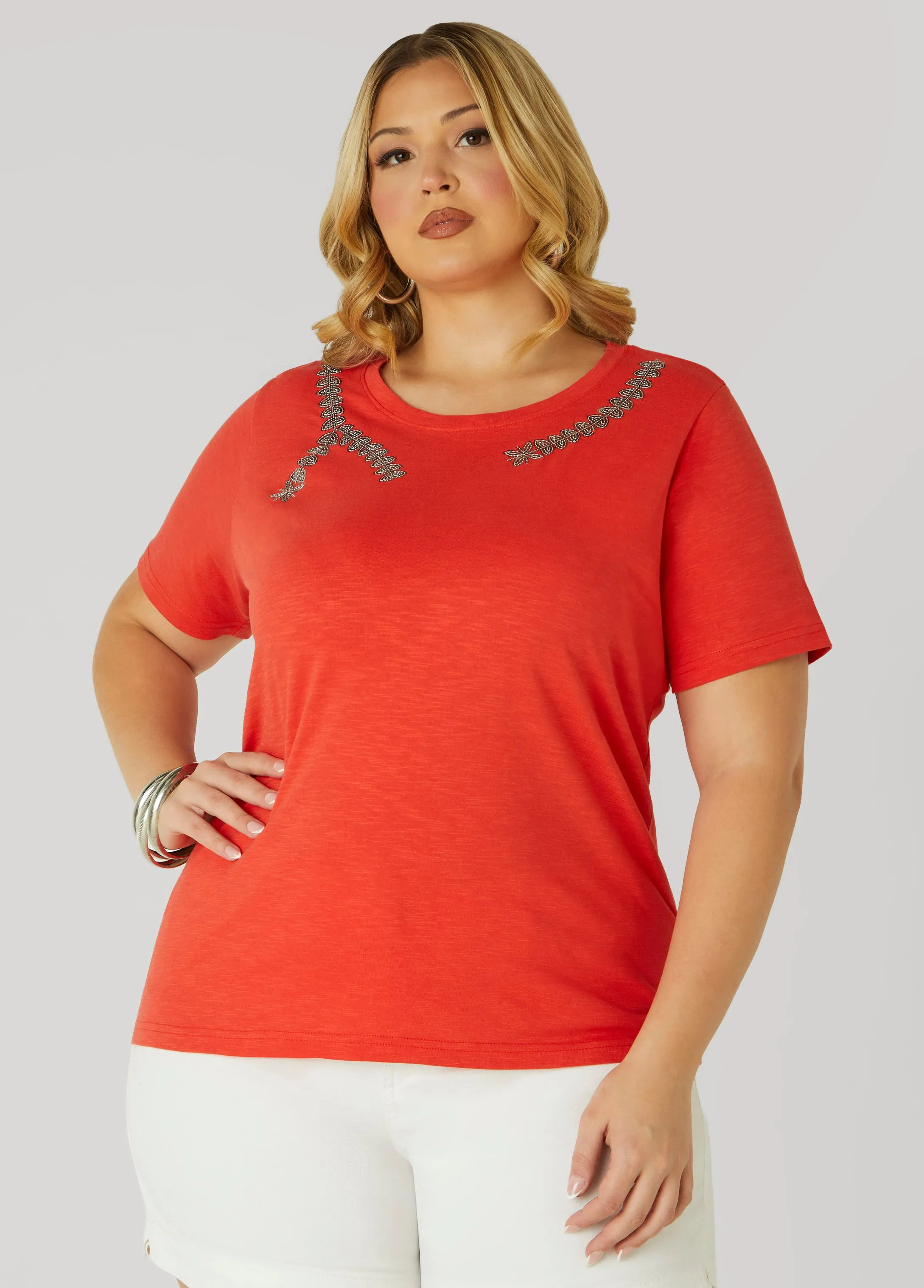 Sequin Leaf Applique Tee sold by Ashley Stewart product image thumbnail 4