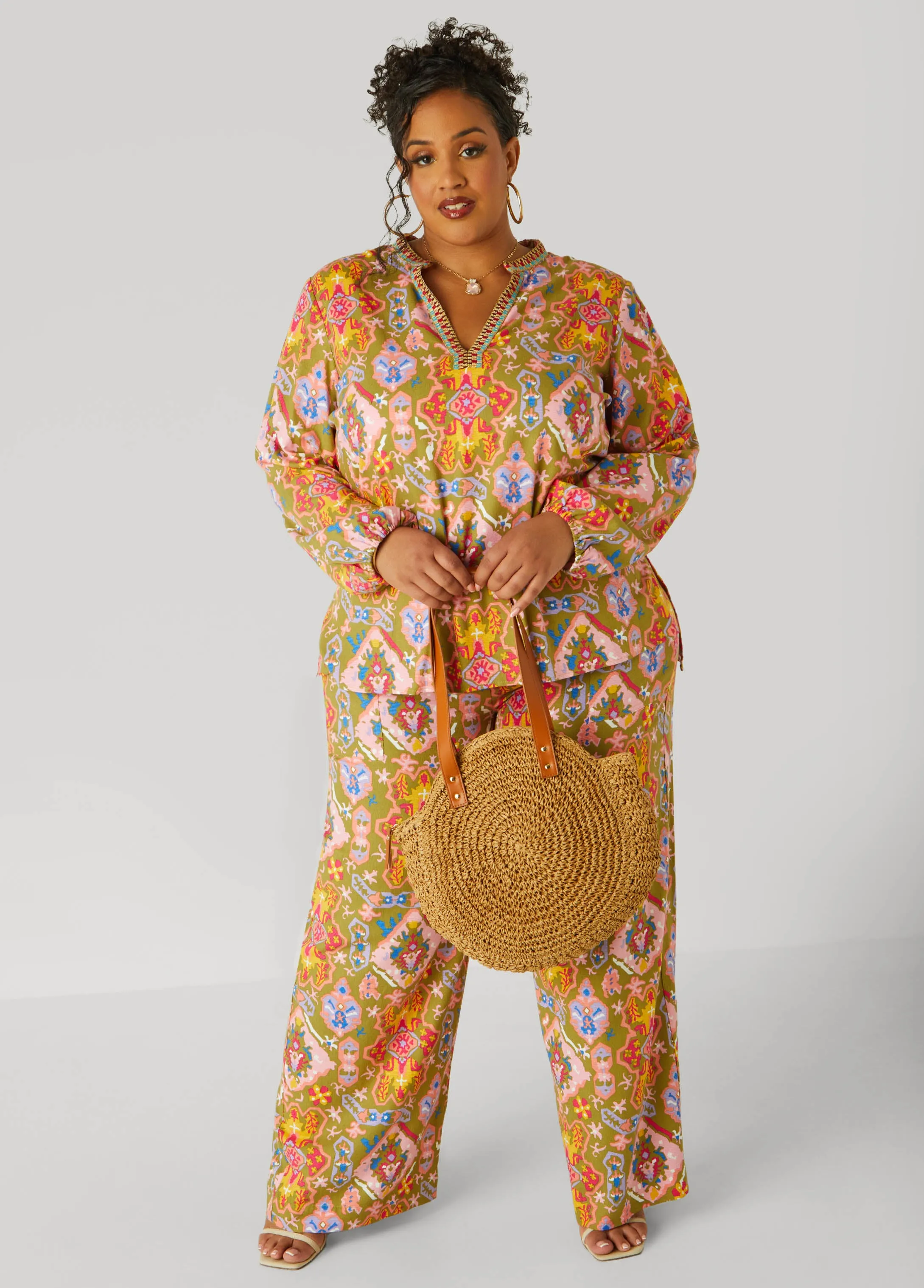 Abstract Print Wide Leg Pants sold by Ashley Stewart