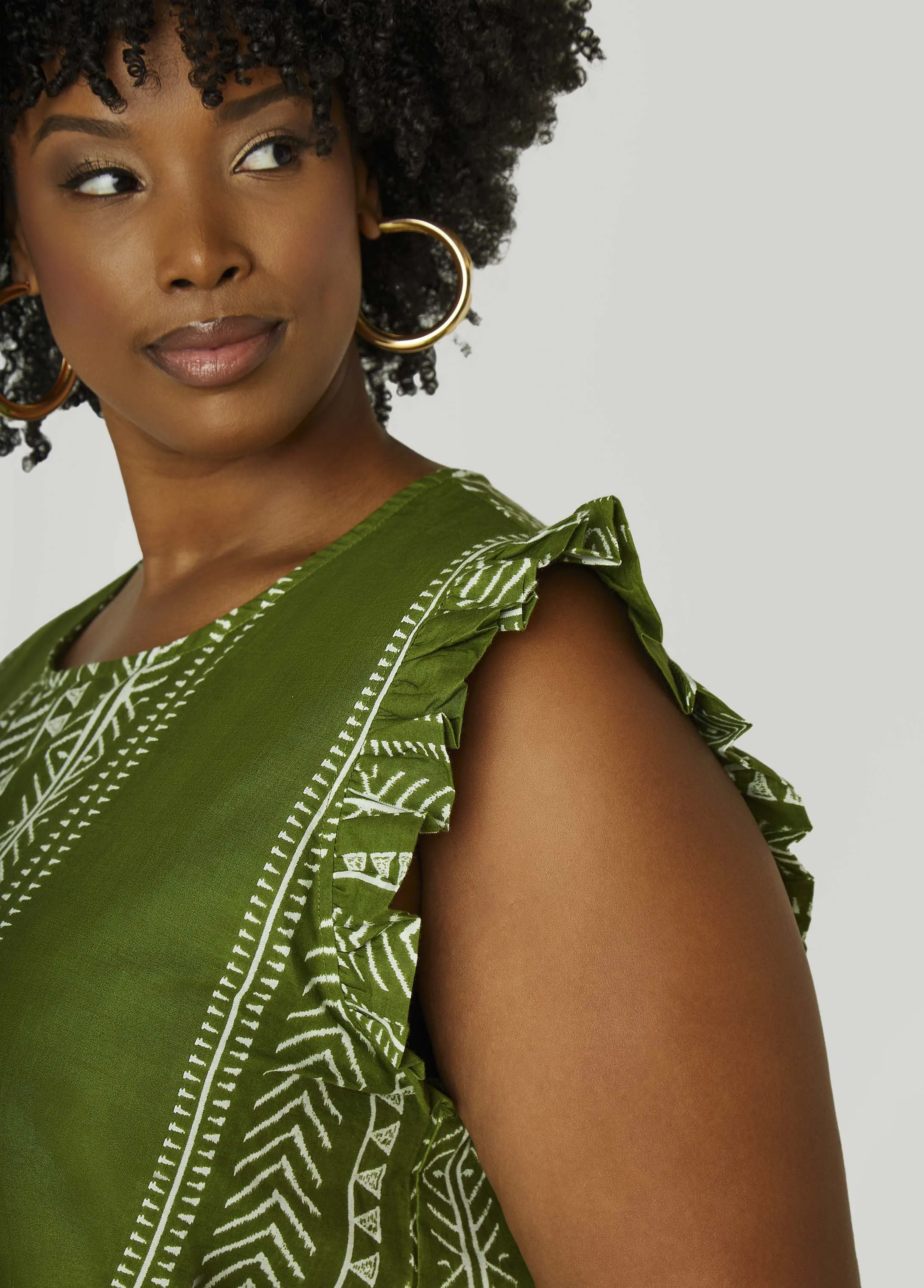 Ruffle Trimmed Printed Cotton Top sold by Ashley Stewart product image thumbnail 4