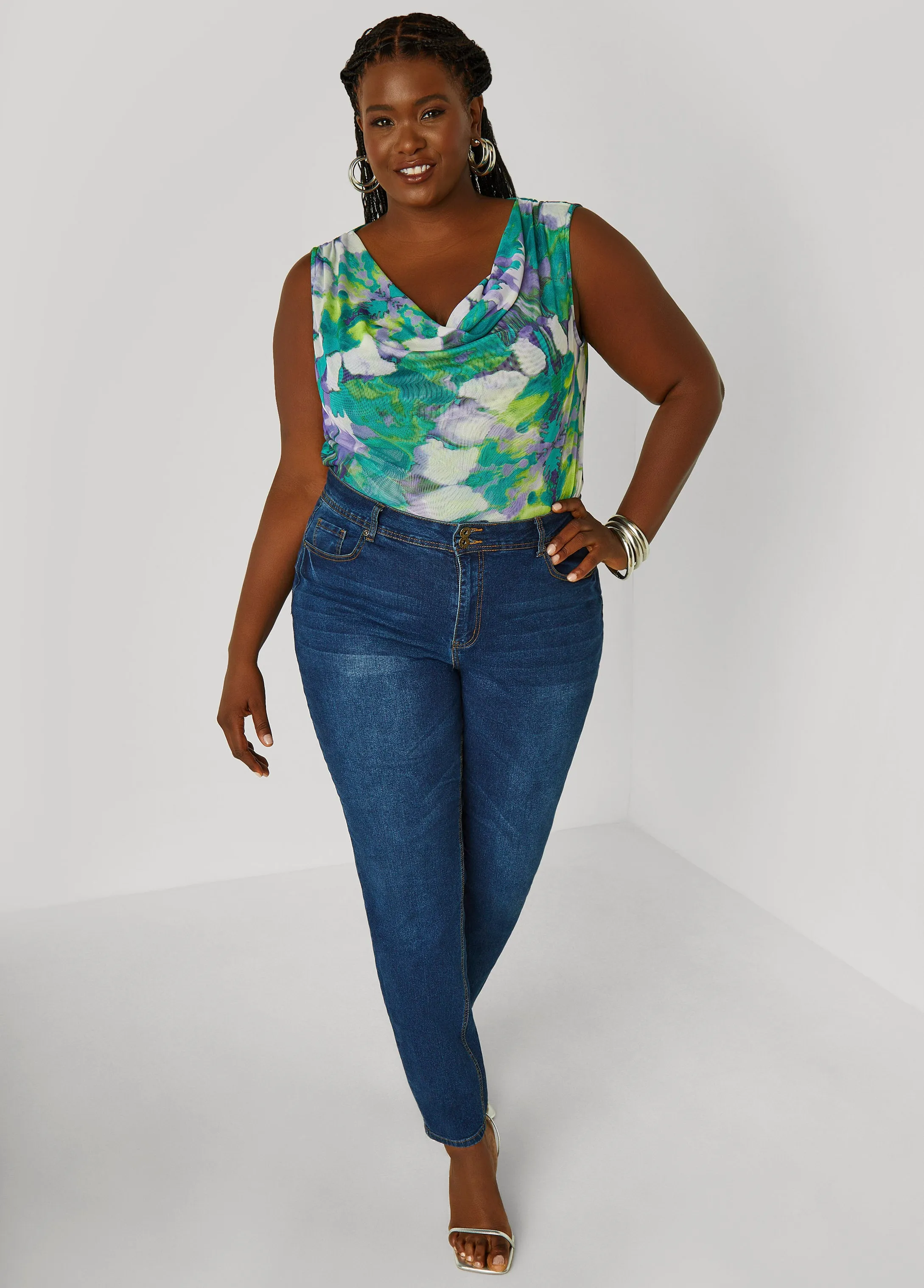 Cowl Neck Printed Mesh Top sold by Ashley Stewart product image thumbnail 3