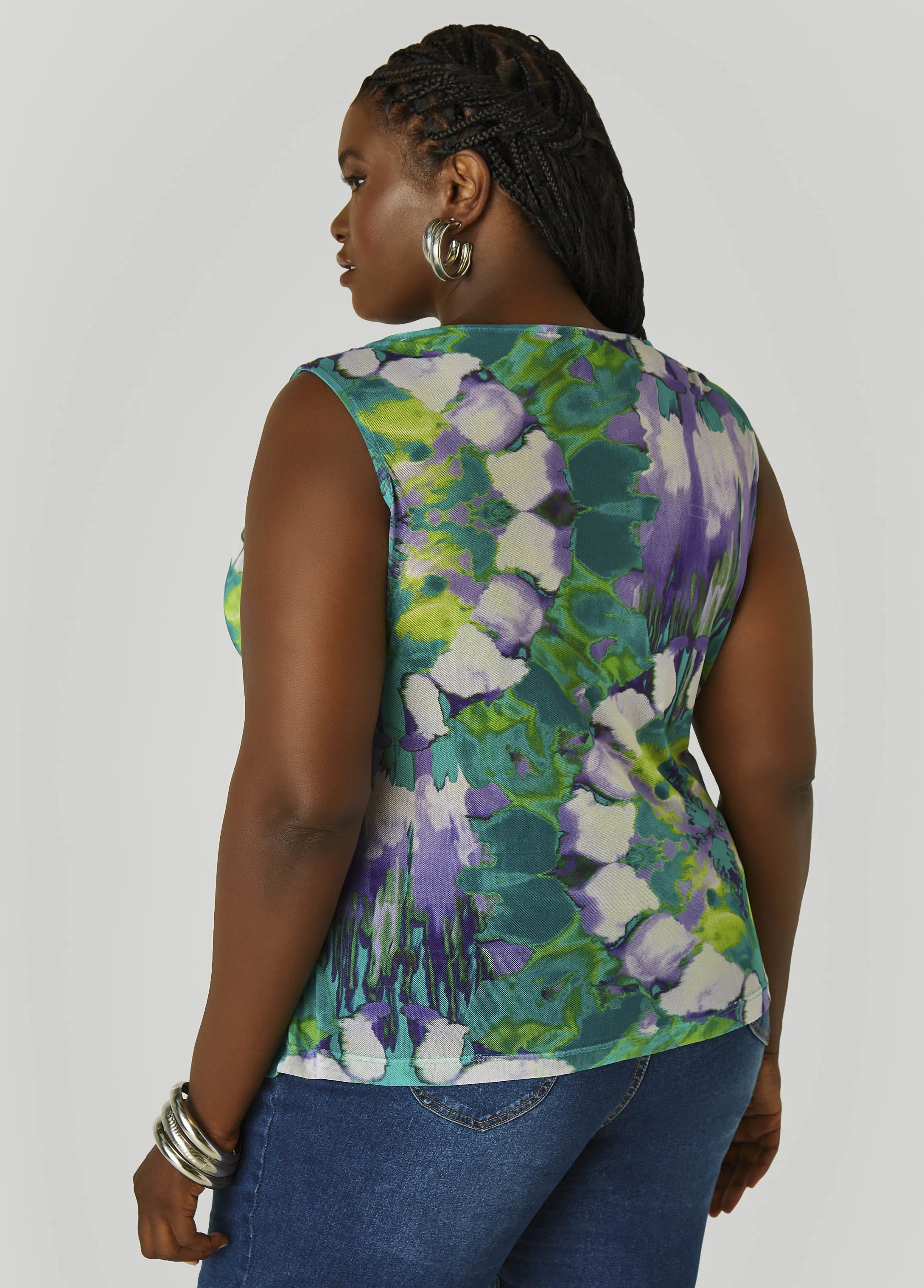 Cowl Neck Printed Mesh Top sold by Ashley Stewart product image thumbnail 2