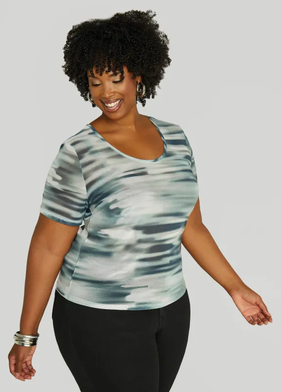 Abstract Print Mesh Tee sold by Ashley Stewart