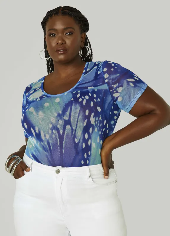 Butterfly Print Mesh Tee sold by Ashley Stewart