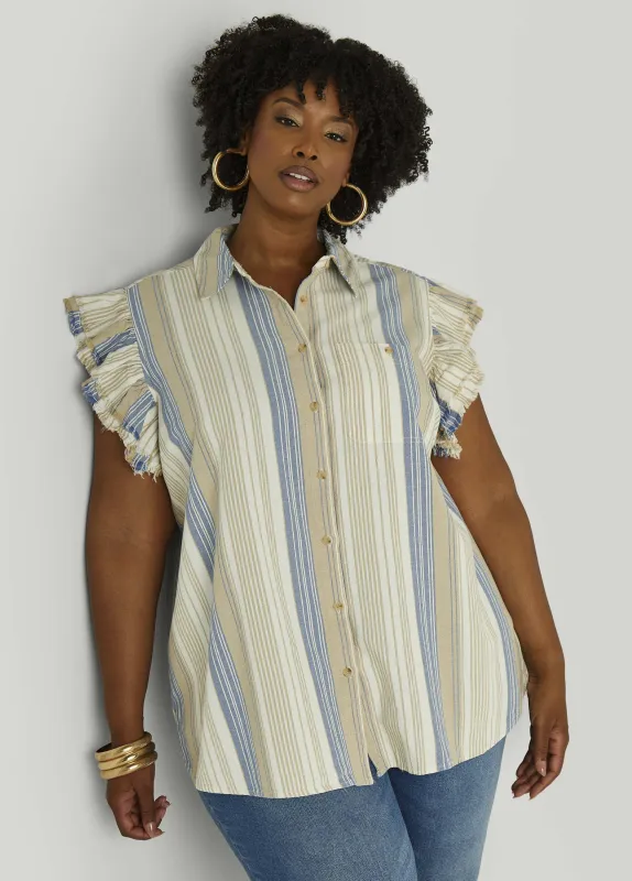 Striped Flutter Sleeve Blouse sold by Ashley Stewart