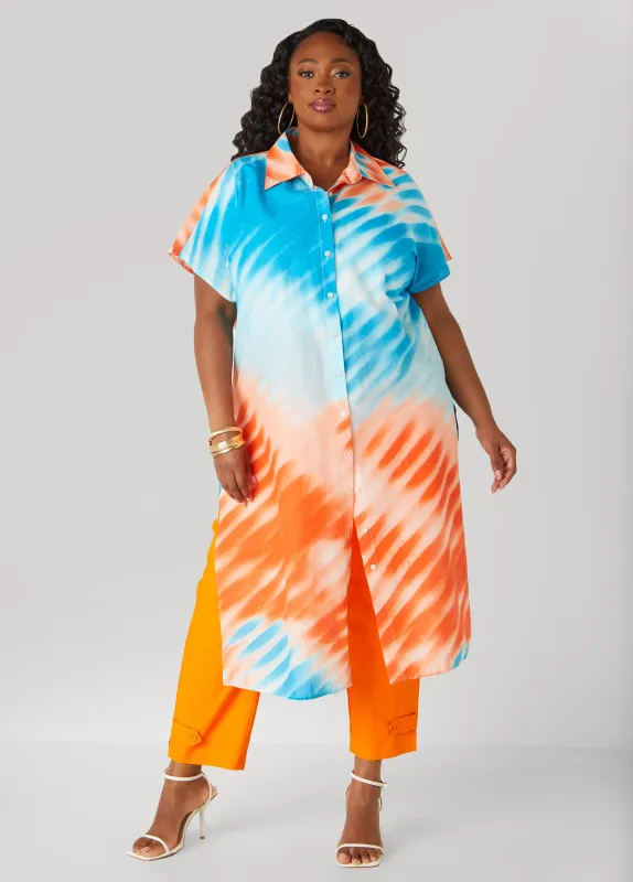 Tie Dyed Cotton Duster Shirt sold by Ashley Stewart