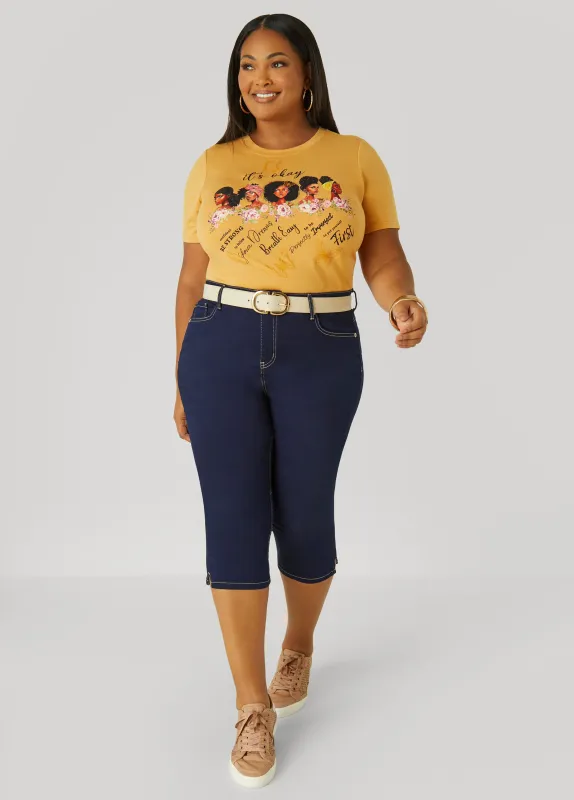 Side Split Denim Capris sold by Ashley Stewart