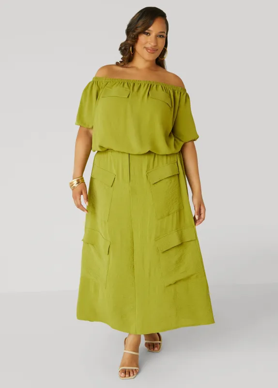 Textured Maxi Cargo Skirt sold by Ashley Stewart