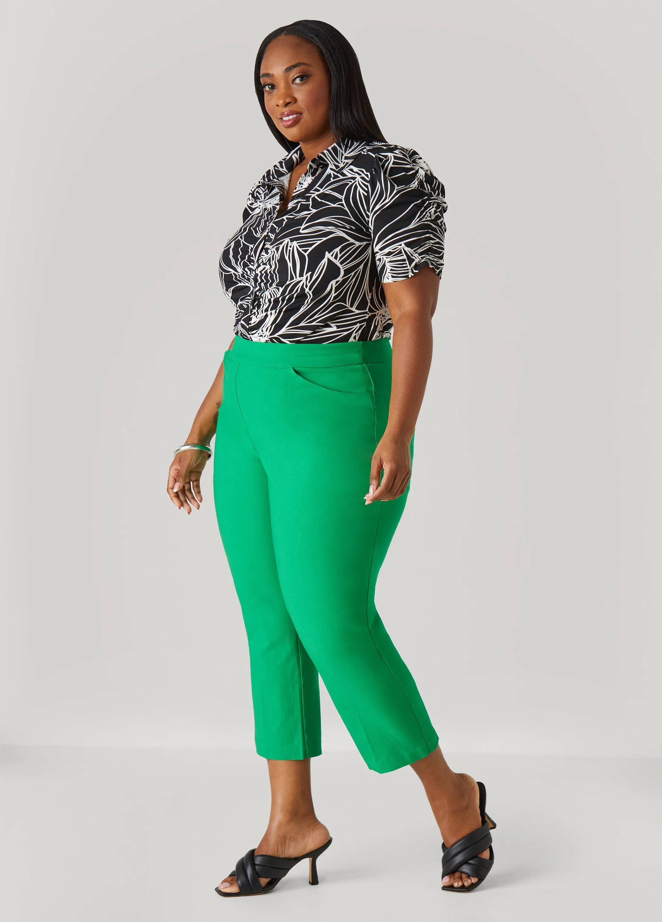 Ruched Tropical Print Shirt sold by Ashley Stewart product image thumbnail 5