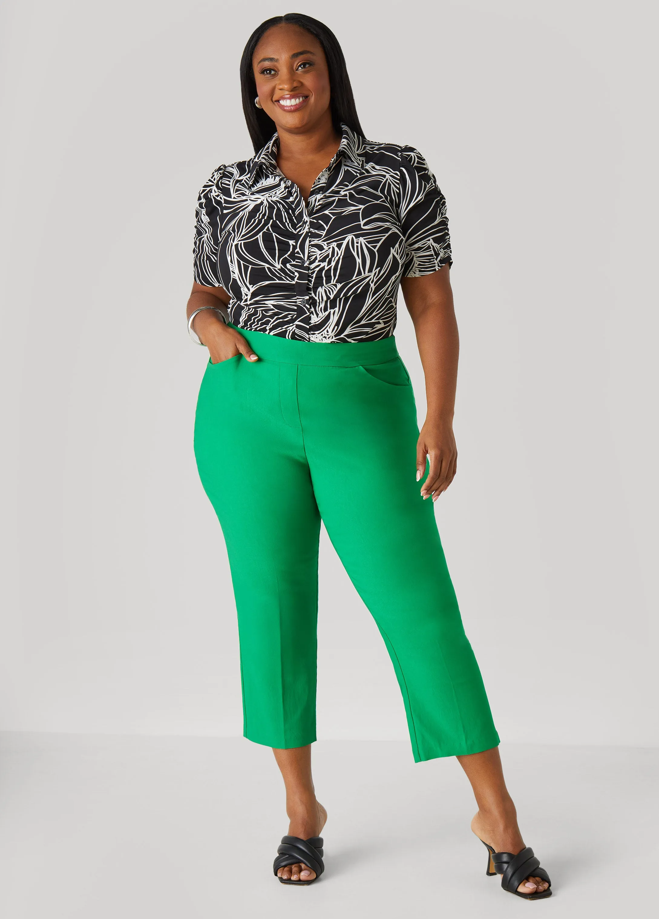 Ruched Tropical Print Shirt sold by Ashley Stewart product image thumbnail 3