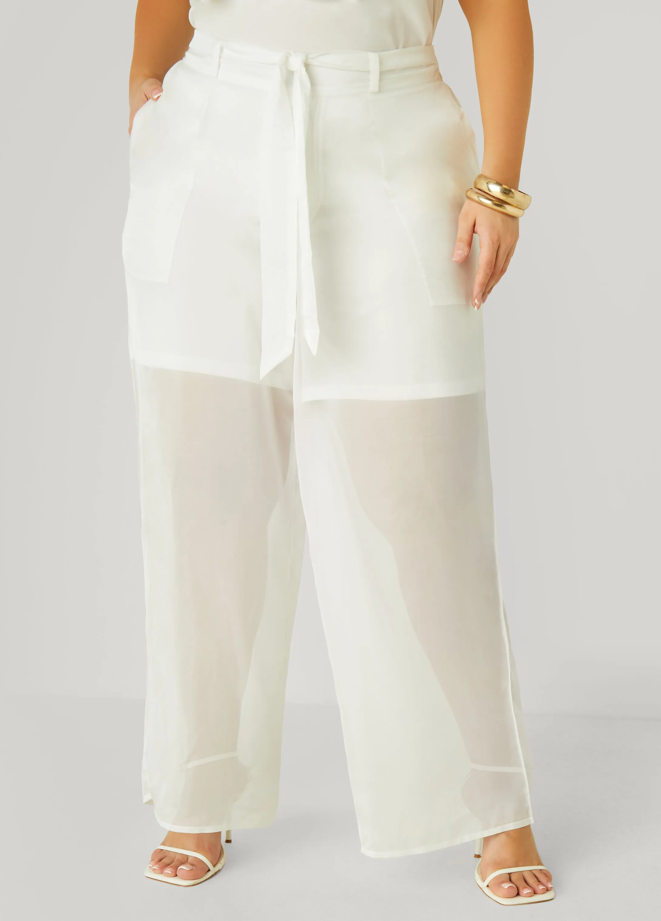 Belted Chiffon Straight Leg Pants sold by Ashley Stewart product image thumbnail 3